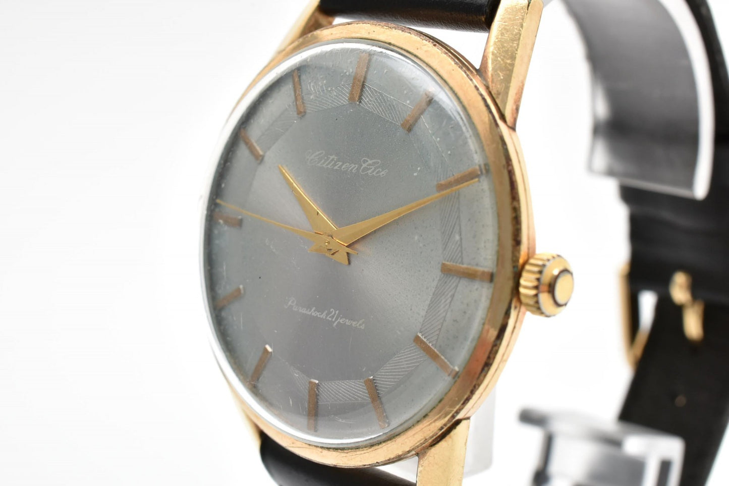 シチズン Citizen ハイライン 11200007 21石 手巻き 腕時計 グレー文字盤 14K GPケース レザーストラップ ヴィンテージ メンズ レディース