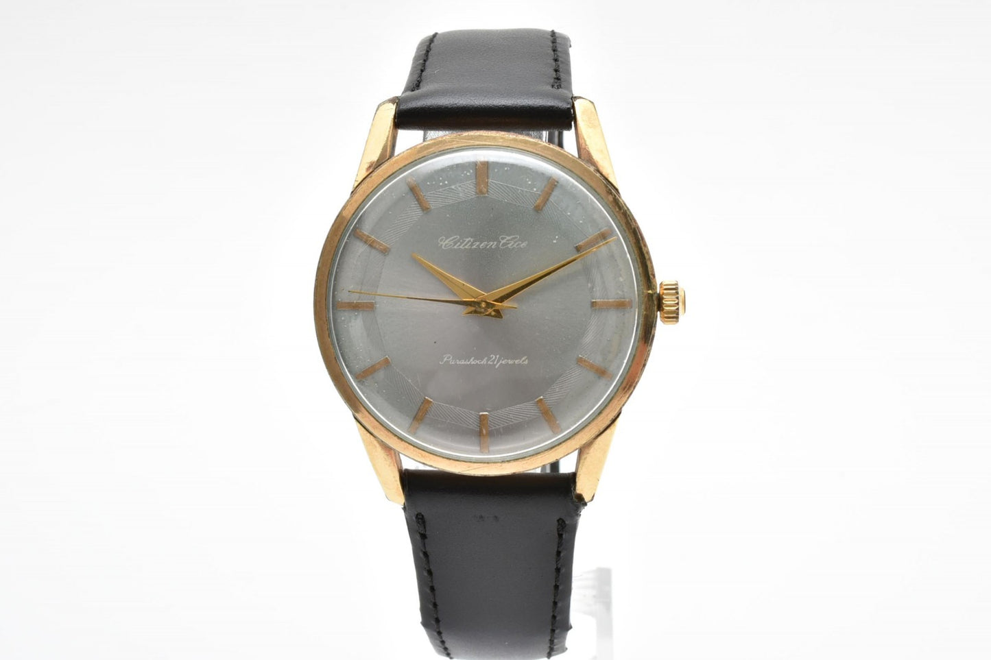 シチズン Citizen ハイライン 11200007 21石 手巻き 腕時計 グレー文字盤 14K GPケース レザーストラップ ヴィンテージ メンズ レディース