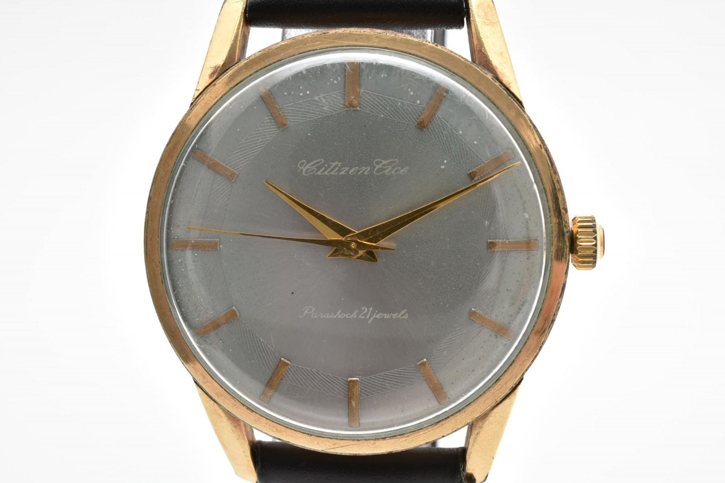 シチズン Citizen ハイライン 11200007 21石 手巻き 腕時計 グレー文字盤 14K GPケース レザーストラップ ヴィンテージ メンズ レディース