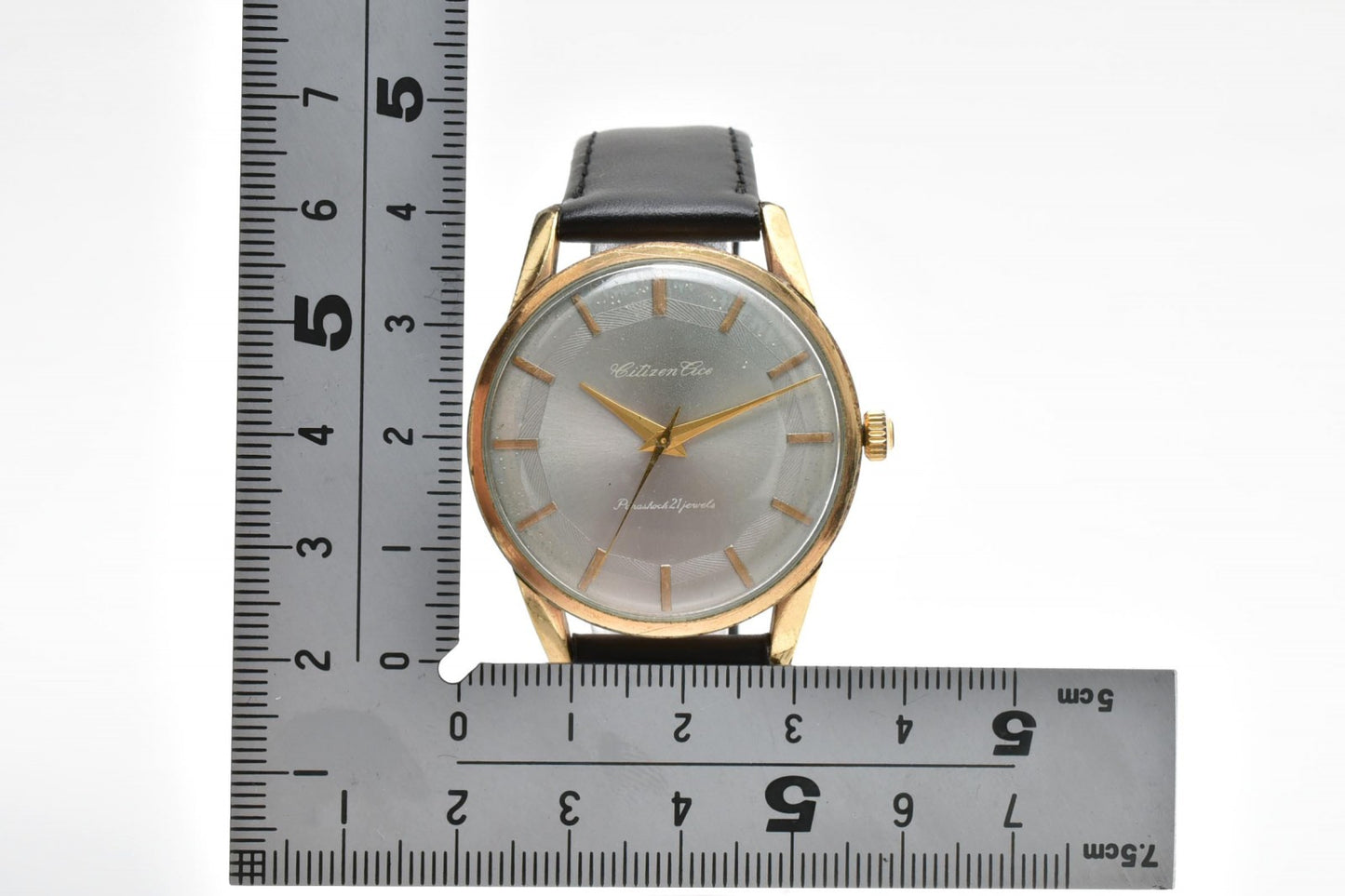 シチズン Citizen ハイライン 11200007 21石 手巻き 腕時計 グレー文字盤 14K GPケース レザーストラップ ヴィンテージ メンズ レディース