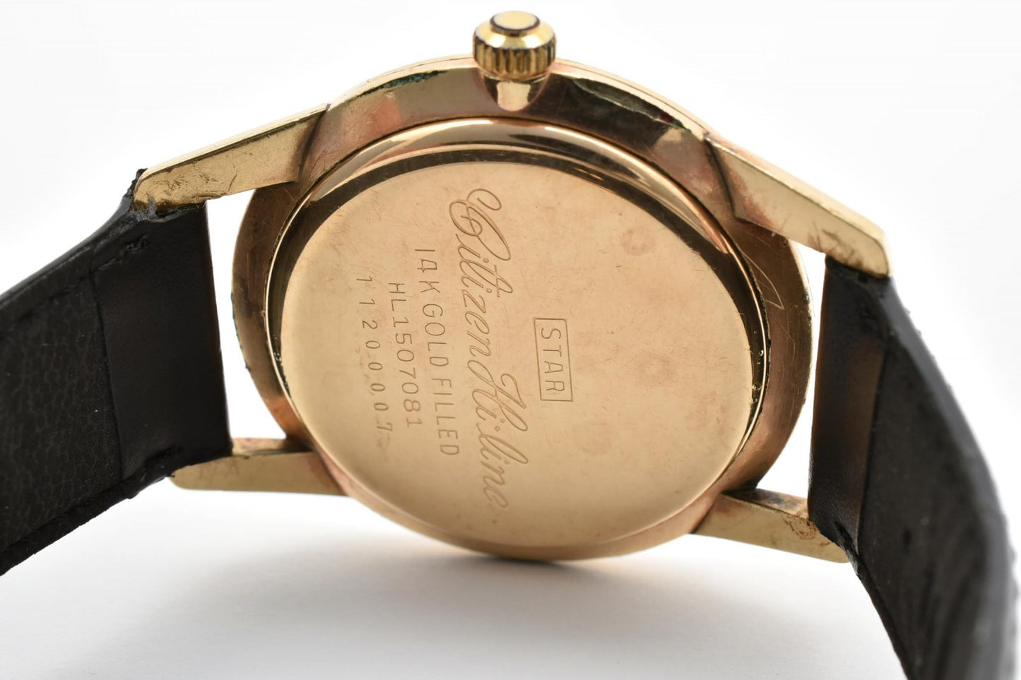 シチズン Citizen ハイライン 11200007 21石 手巻き 腕時計 グレー文字盤 14K GPケース レザーストラップ ヴィンテージ メンズ レディース