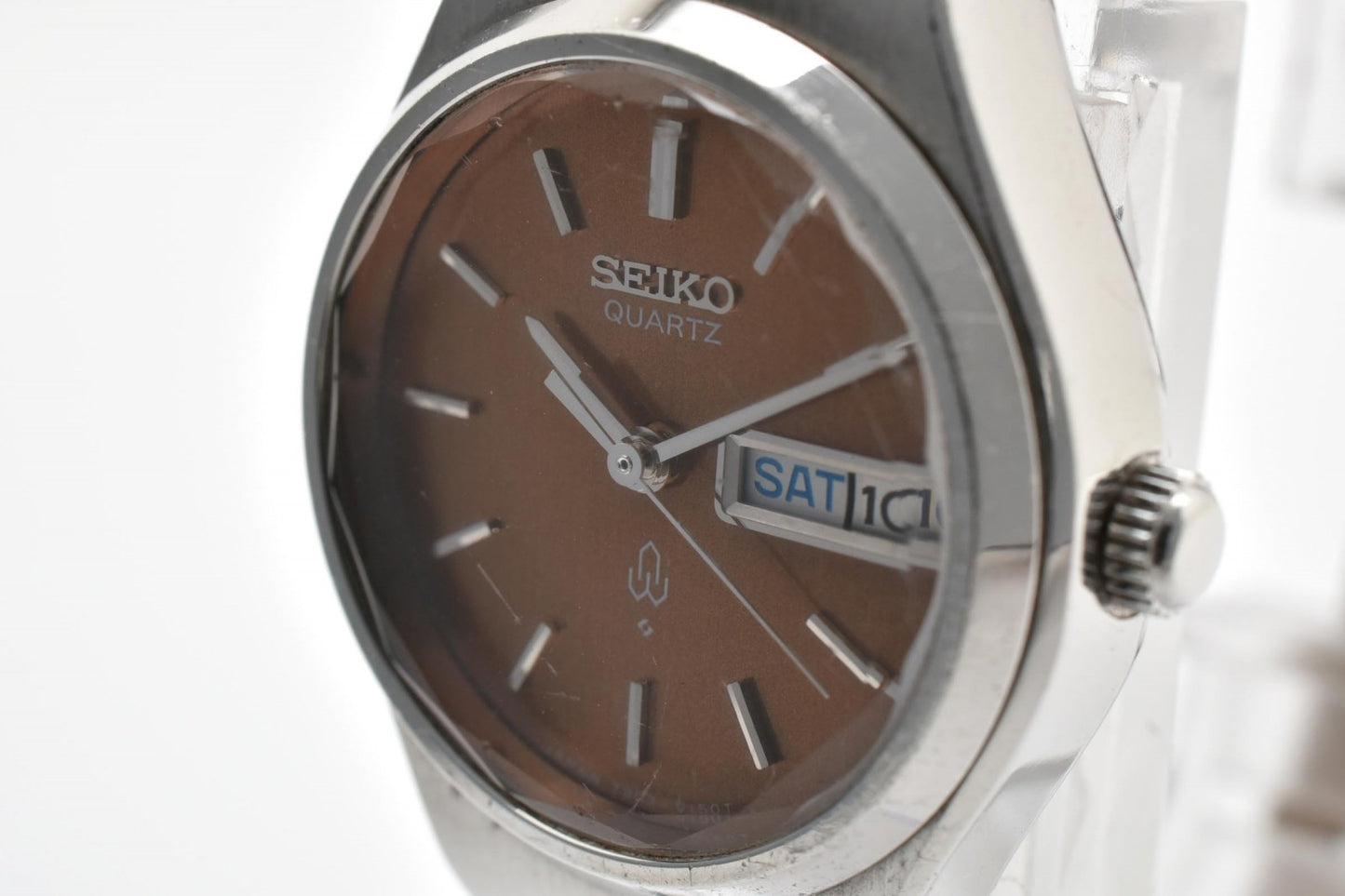 セイコー SEIKO 7903-0100 デイデイト クォーツ 腕時計 ブラウン文字盤 ステンレススチール レザーストラップ レディース ヴィンテージ