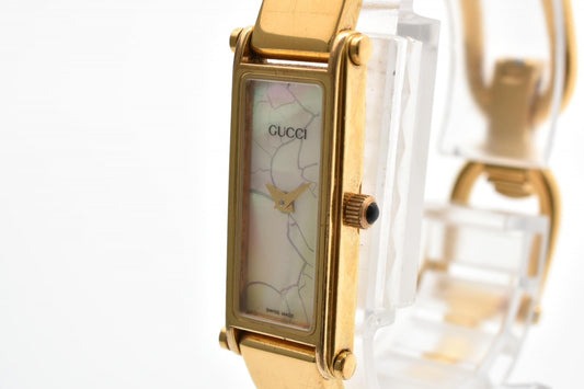 GUCCI グッチ 1500 0366861 クォーツ バングルウォッチ ホワイトシェル調文字盤 ゴールドカラー レディース