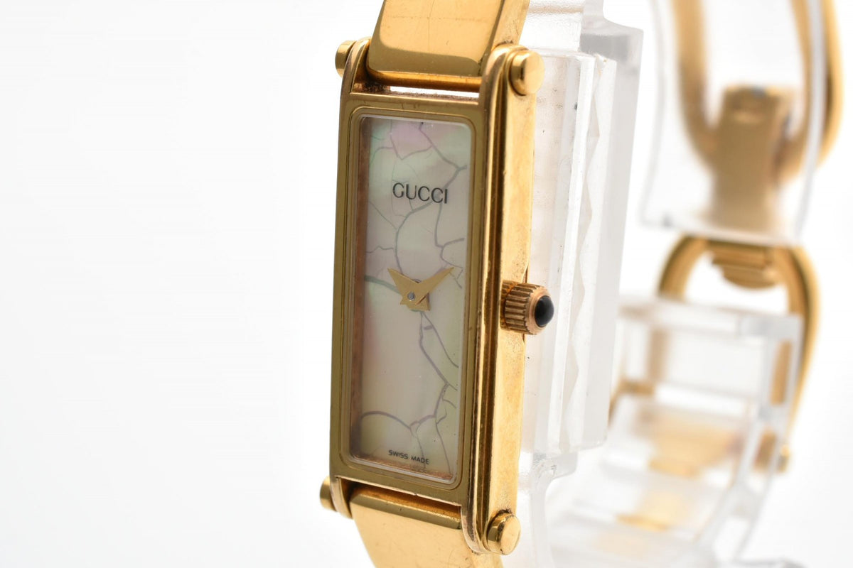 GUCCI グッチ 1500 0366861 クォーツ バングルウォッチ ホワイトシェル調文字盤 ゴールドカラー レディース
