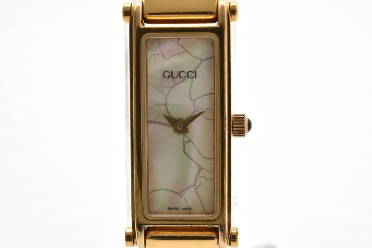 GUCCI グッチ 1500 0366861 クォーツ バングルウォッチ ホワイトシェル調文字盤 ゴールドカラー レディース