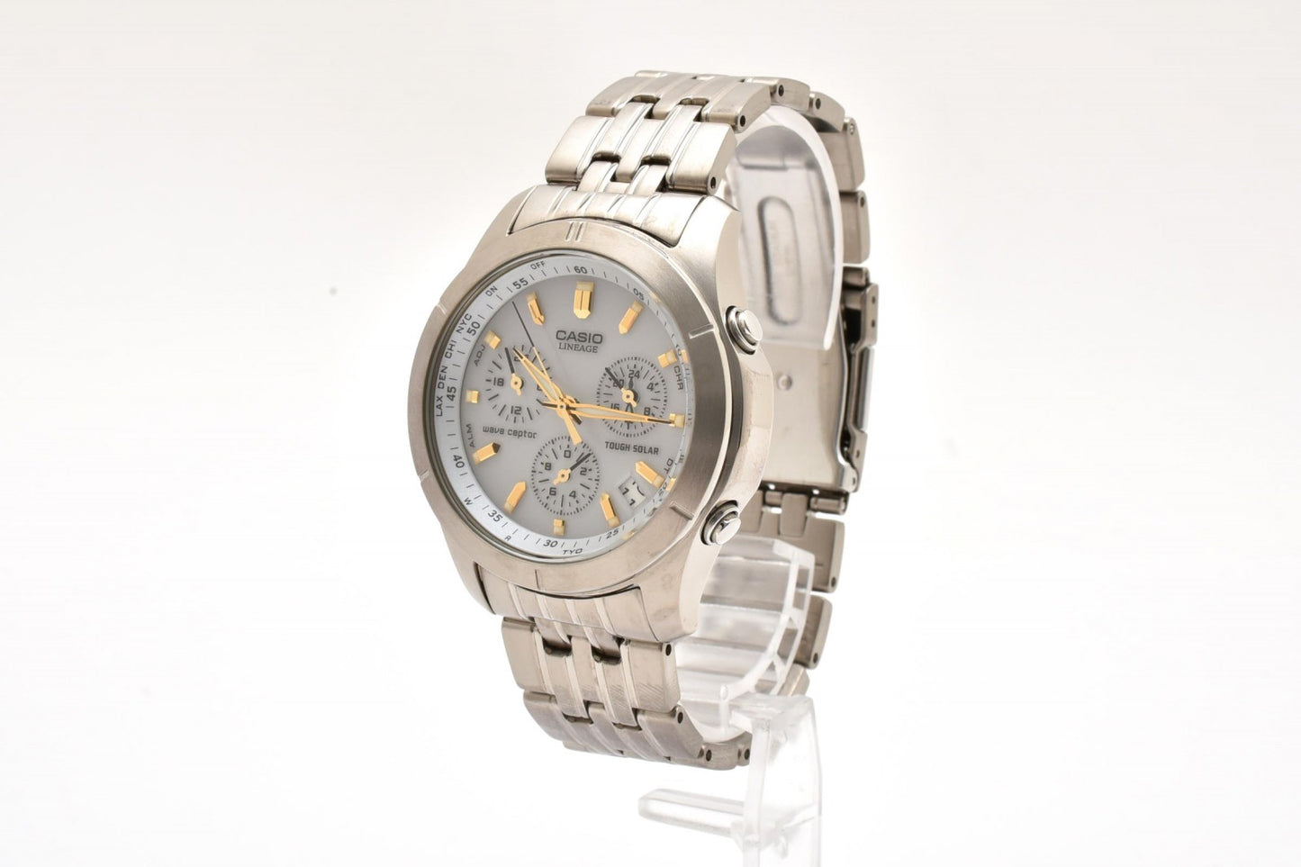 カシオ CASIO LINEAGE LIW-600 ソーラー電波 腕時計 ホワイト文字盤 チタンケース チタンブレス メンズ