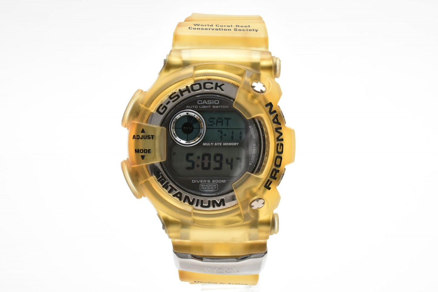 カシオ CASIO G-SHOCK DW-9900WC クォーツ デジタル 腕時計 チタン 樹脂ケース レジンベルト 黄色 スケルトン シルバー液晶 メンズ