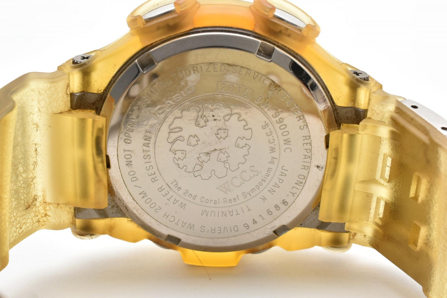 カシオ CASIO G-SHOCK DW-9900WC クォーツ デジタル 腕時計 チタン 樹脂ケース レジンベルト 黄色 スケルトン シルバー液晶 メンズ