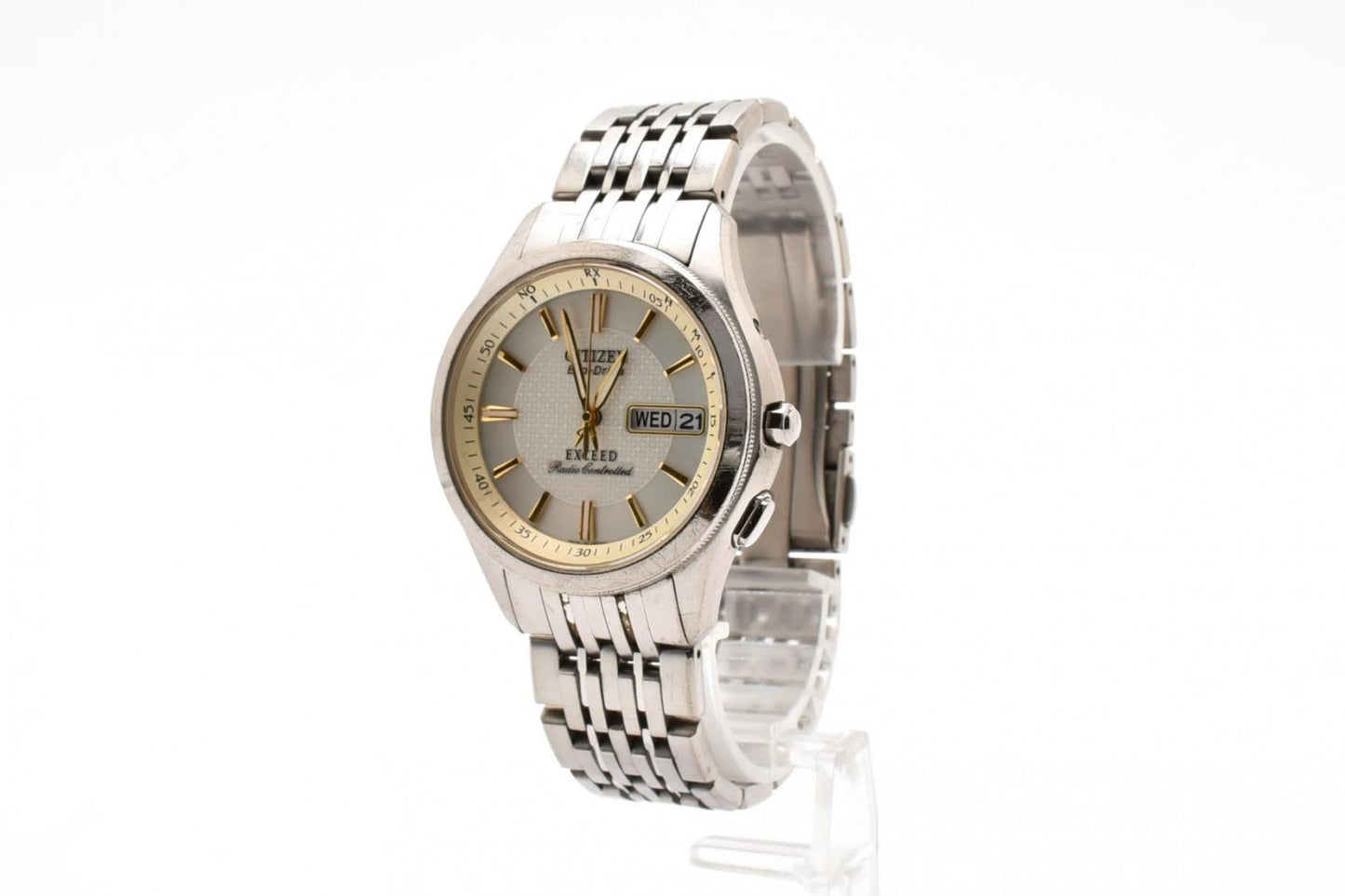 シチズン Citizen エクシード H100-T010164 エコドライブ 電波ソーラー 腕時計 チタン ホワイト文字盤 デイデイト メンズ