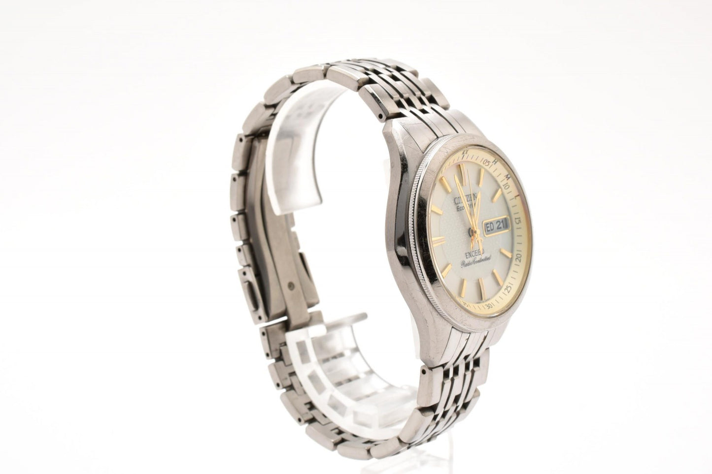 シチズン Citizen エクシード H100-T010164 エコドライブ 電波ソーラー 腕時計 チタン ホワイト文字盤 デイデイト メンズ