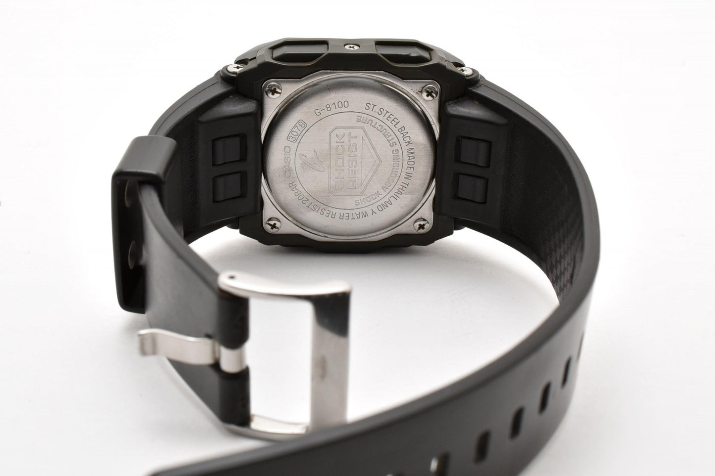 カシオ CASIO G-SHOCK G-8100 クォーツ デジタル 腕時計 ブラック液晶 ステンレスケース レジンベルト メンズ