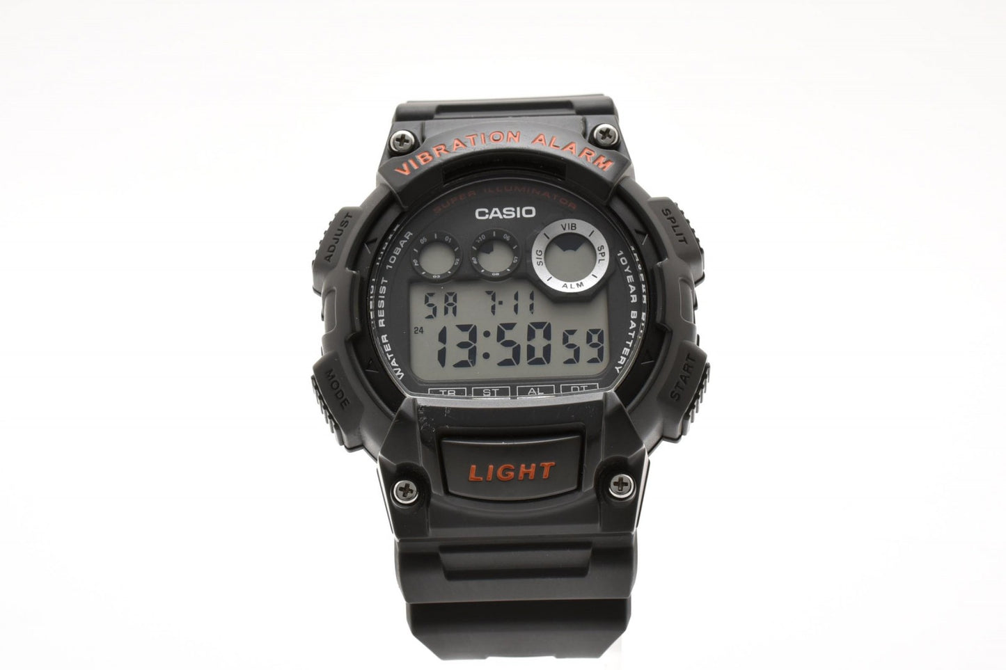 カシオ CASIO W-735H デジタル クォーツ 腕時計 グレー液晶 ステンレスケース レジンベルト メンズ