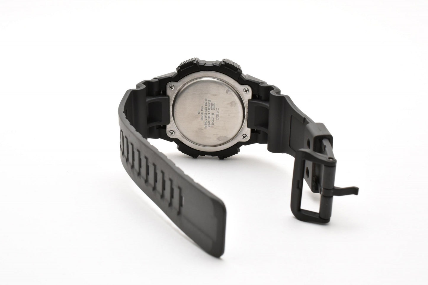 カシオ CASIO W-735H デジタル クォーツ 腕時計 グレー液晶 ステンレスケース レジンベルト メンズ
