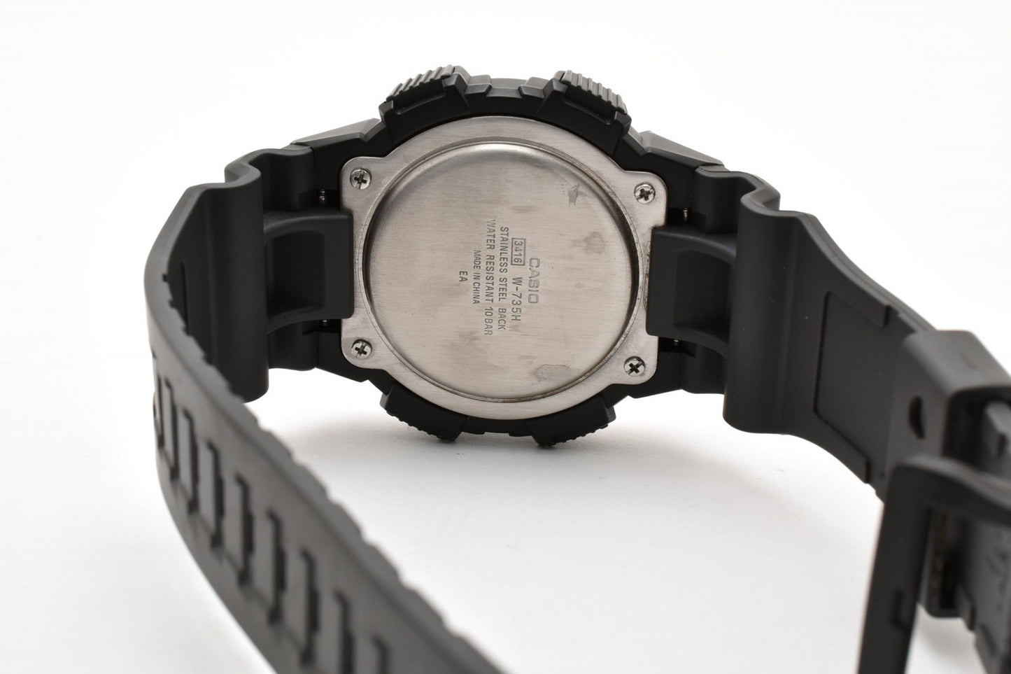 カシオ CASIO W-735H デジタル クォーツ 腕時計 グレー液晶 ステンレスケース レジンベルト メンズ