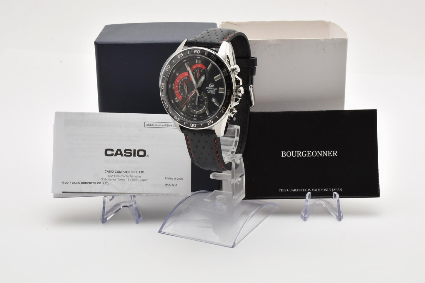 カシオ CASIO エディフィス EFV-550 クロノグラフ クォーツ 腕時計 ブラック文字盤 レザーストラップ メンズ