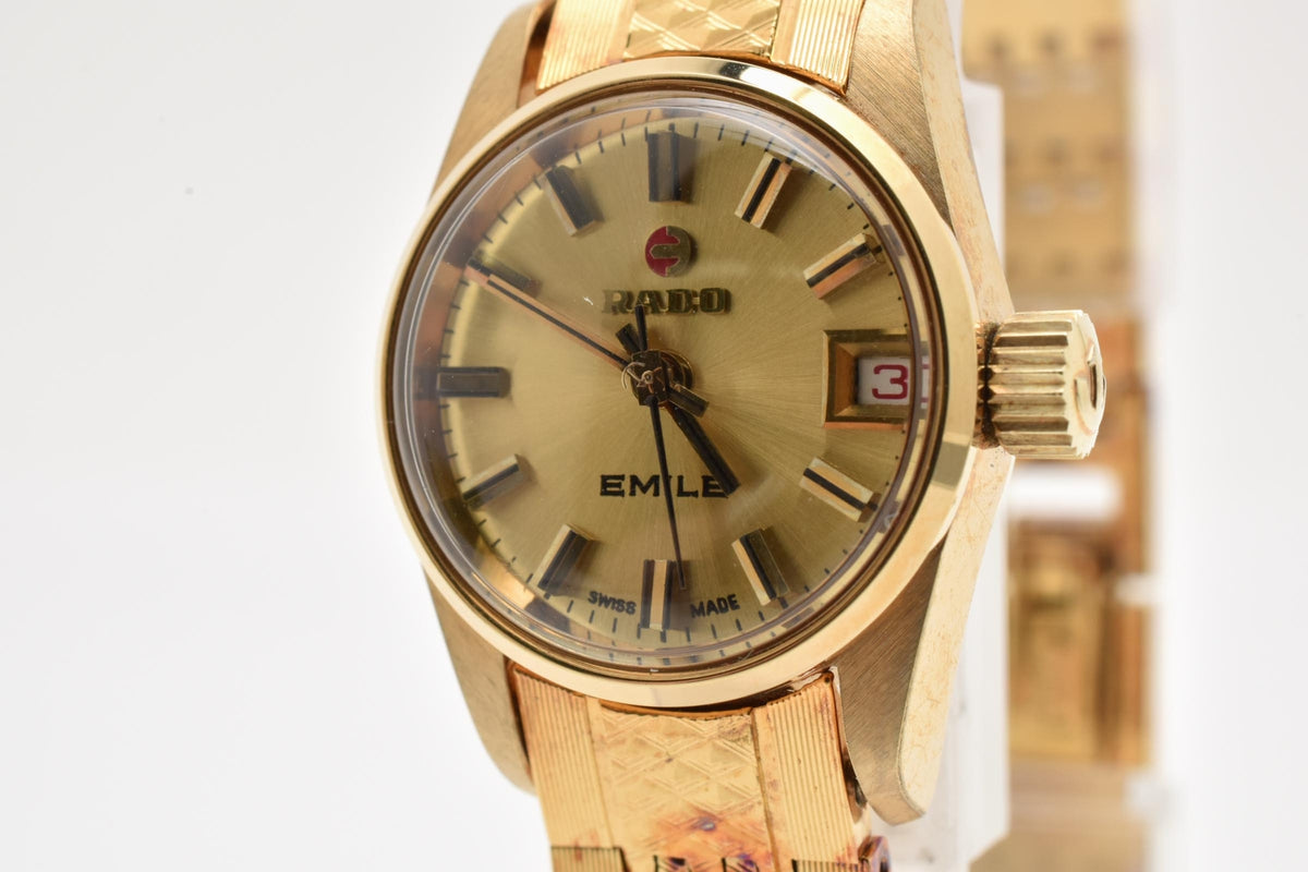 RADO ラドー Emile エミール 558.3013.2 レディース 自動巻き 腕時計 ゴールド文字盤 ゴールドプレート ステンレス ブレスレット 19mm 1970年代 ヴィンテージ