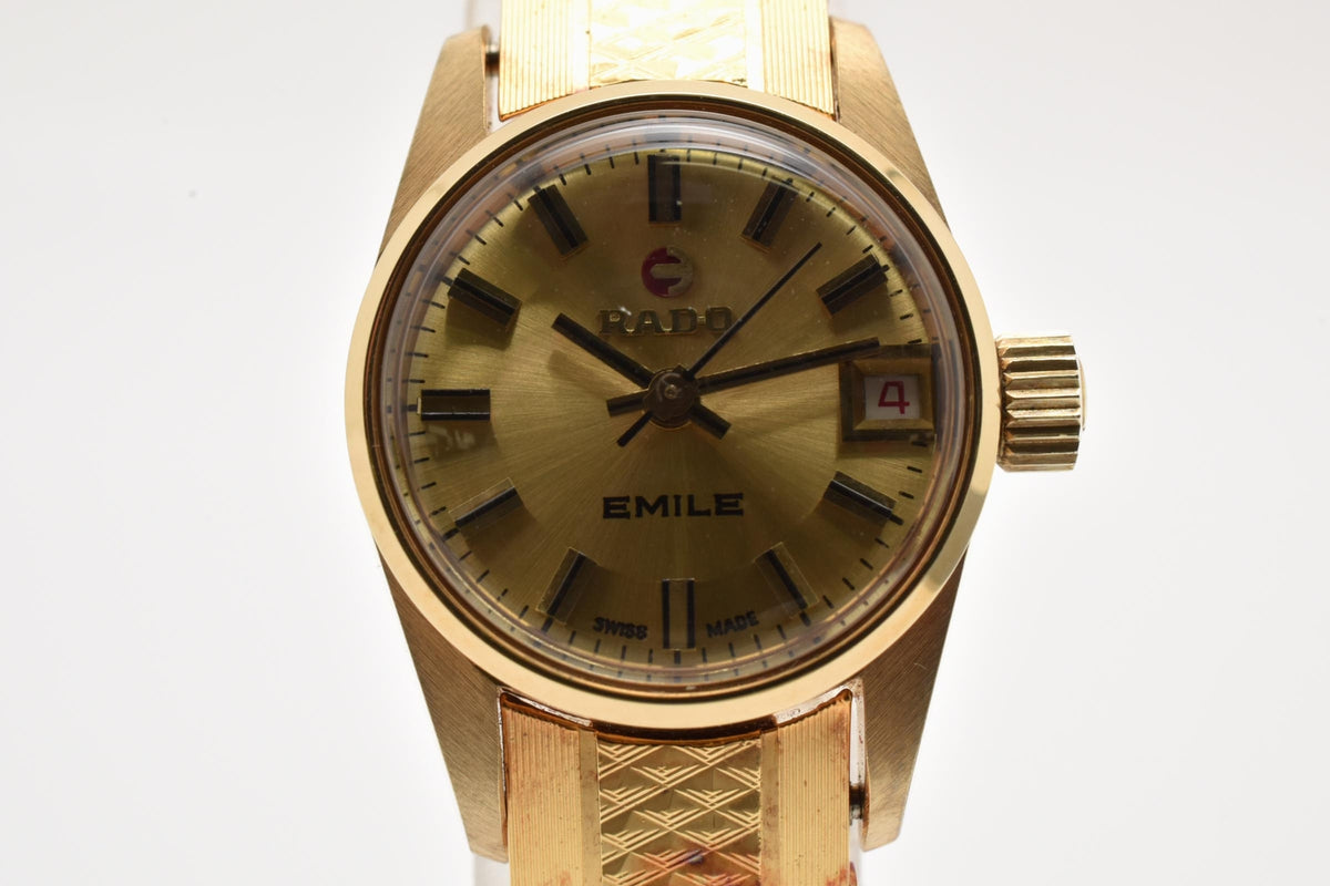 RADO ラドー Emile エミール 558.3013.2 レディース 自動巻き 腕時計 ゴールド文字盤 ゴールドプレート ステンレス ブレスレット 19mm 1970年代 ヴィンテージ
