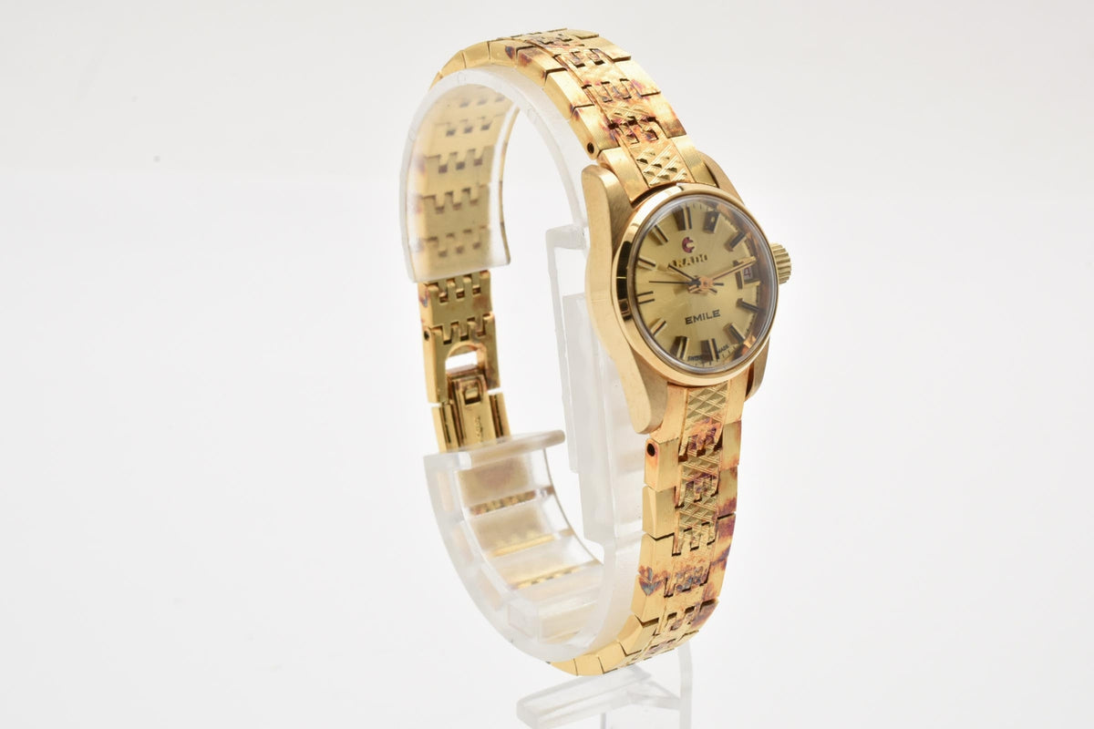 RADO ラドー Emile エミール 558.3013.2 レディース 自動巻き 腕時計 ゴールド文字盤 ゴールドプレート ステンレス ブレスレット 19mm 1970年代 ヴィンテージ
