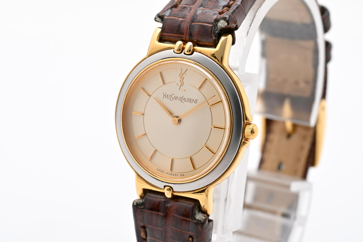 イヴ・サンローラン YSL 2200-228481 クォーツ 腕時計 ゴールド文字盤 レザーストラップ レディース ドレスウォッチ