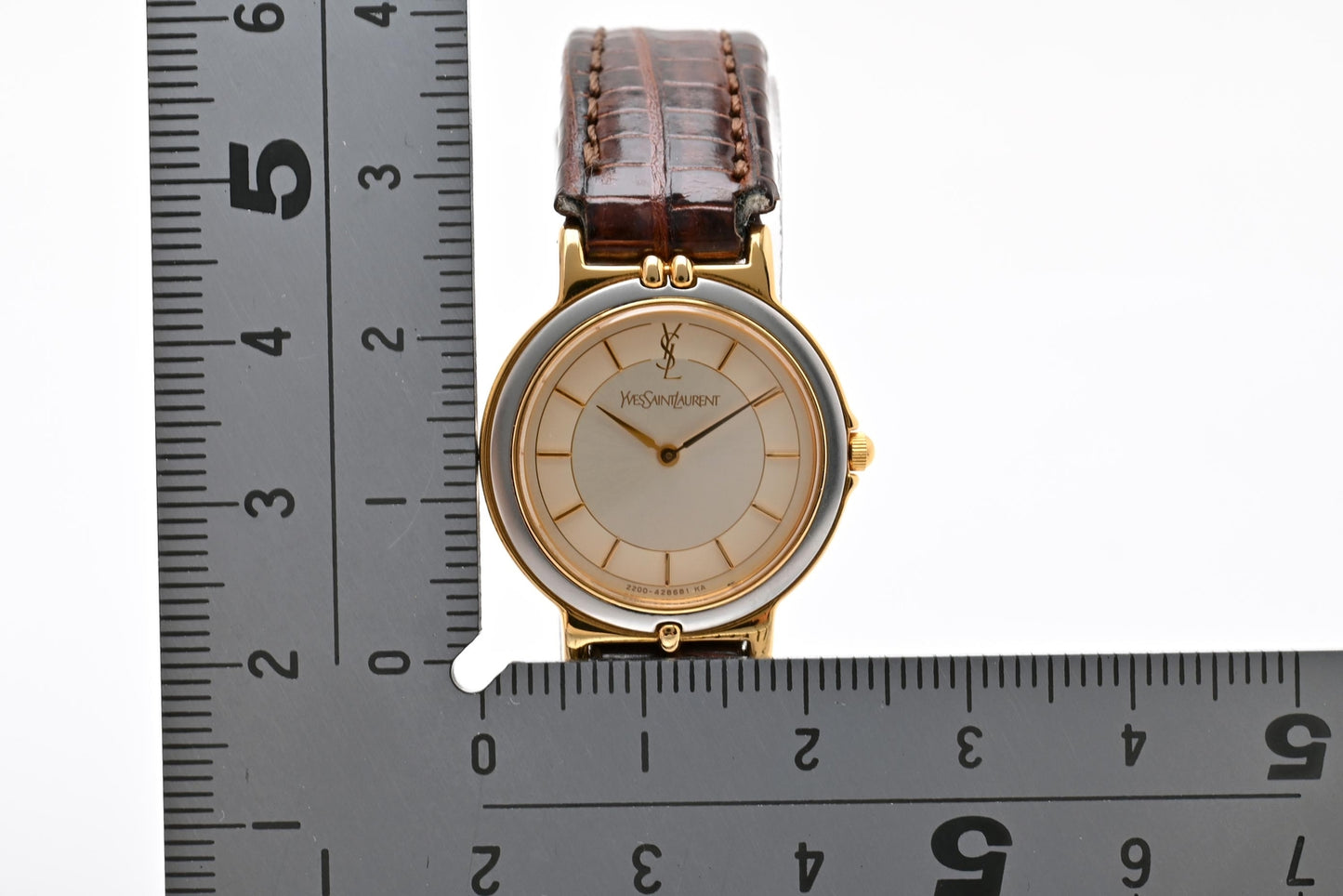 イヴ・サンローラン YSL 2200-228481 クォーツ 腕時計 ゴールド文字盤 レザーストラップ レディース ドレスウォッチ