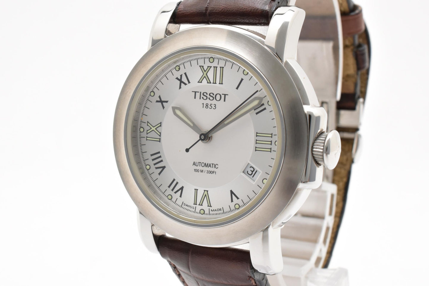 ティソ TISSOT T-ロード T164/264 自動巻き 腕時計 ホワイト文字盤 ローマンインデックス デイト レザーストラップ メンズ