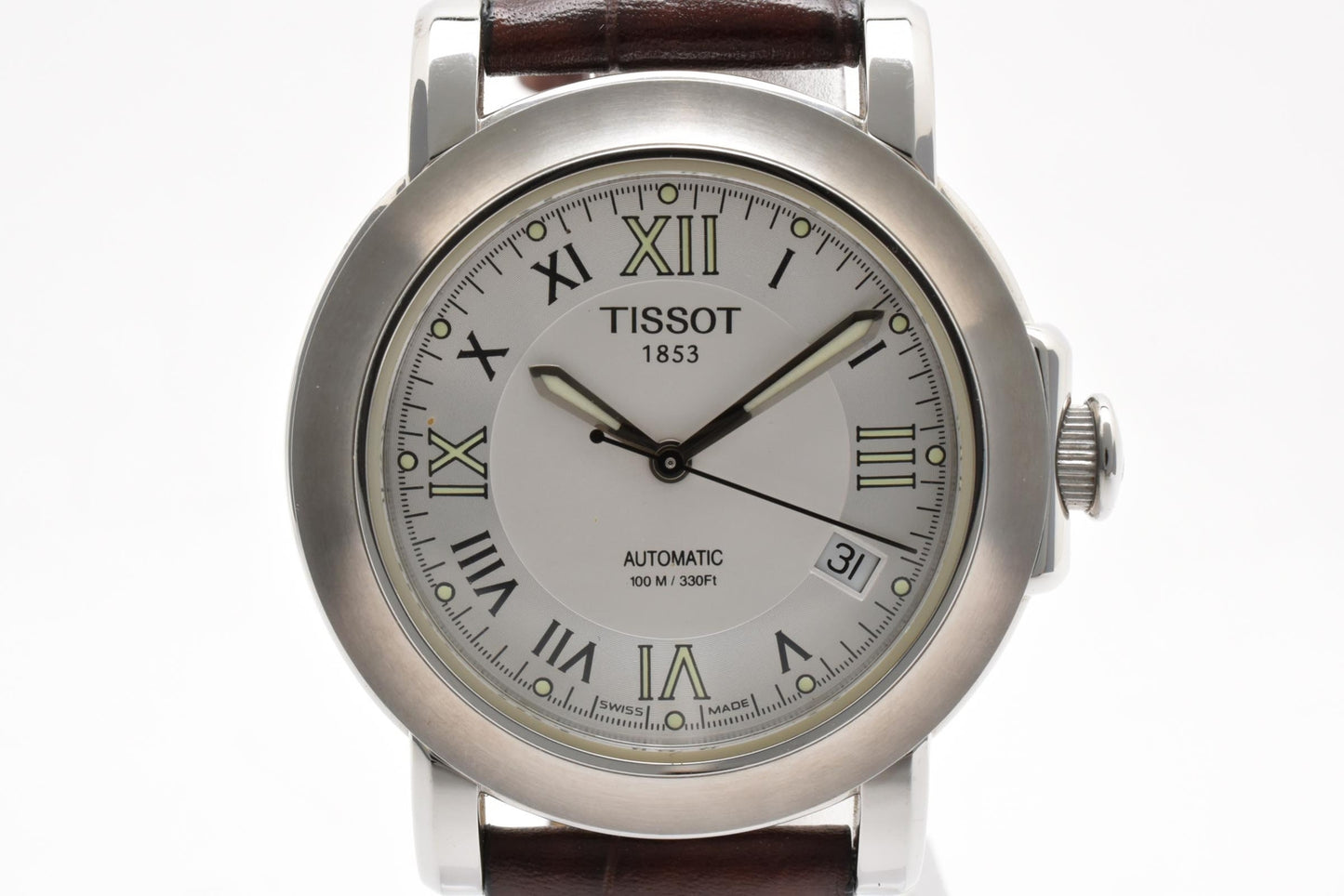 ティソ TISSOT T-ロード T164/264 自動巻き 腕時計 ホワイト文字盤 ローマンインデックス デイト レザーストラップ メンズ
