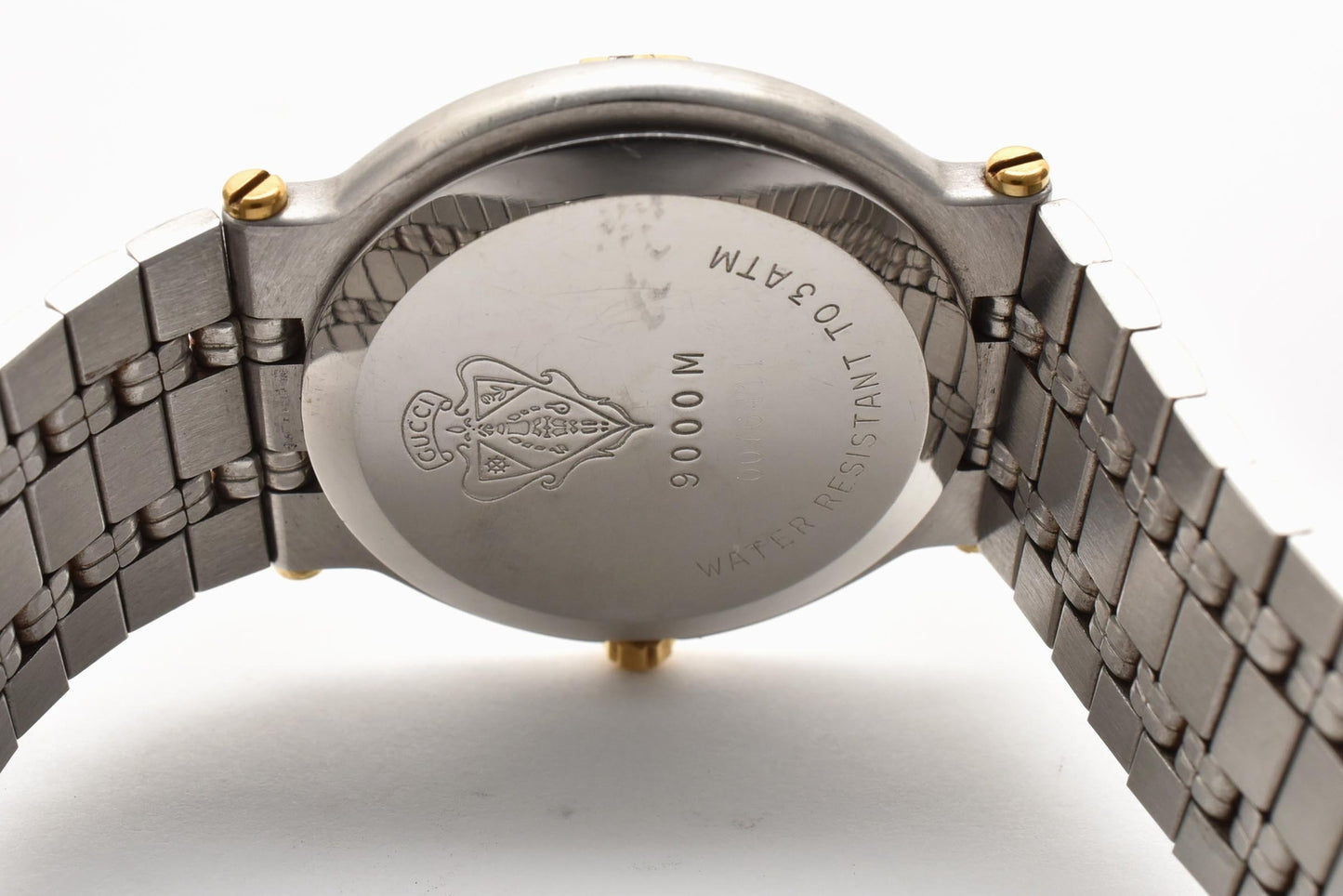 GUCCI グッチ 9000M クォーツ 腕時計 ゴールド文字盤 GGベゼル ステンレス メンズ ドレスウォッチ