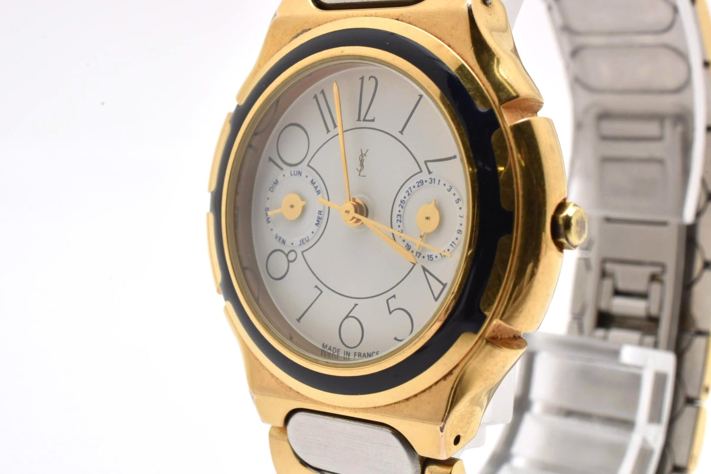 Yves Saint Laurent イヴ・サンローラン 530651 クォーツ 腕時計 ホワイト文字盤 コンビカラー YSLロゴ カサンドラ ステンレス ドレスウォッチ ユニセックス