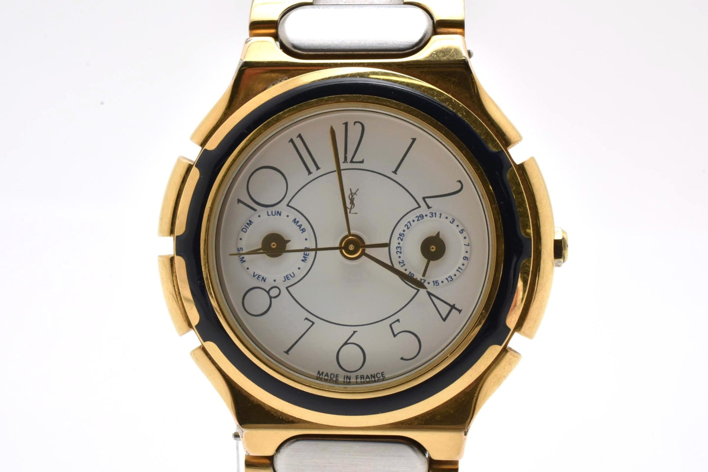Yves Saint Laurent イヴ・サンローラン 530651 クォーツ 腕時計 ホワイト文字盤 コンビカラー YSLロゴ カサンドラ ステンレス ドレスウォッチ ユニセックス