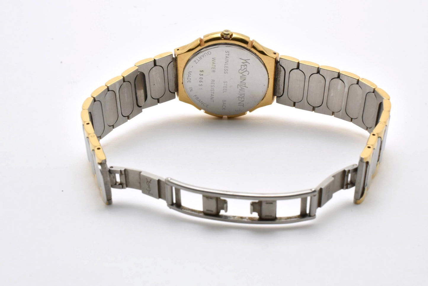 Yves Saint Laurent イヴ・サンローラン 530651 クォーツ 腕時計 ホワイト文字盤 コンビカラー YSLロゴ カサンドラ ステンレス ドレスウォッチ ユニセックス