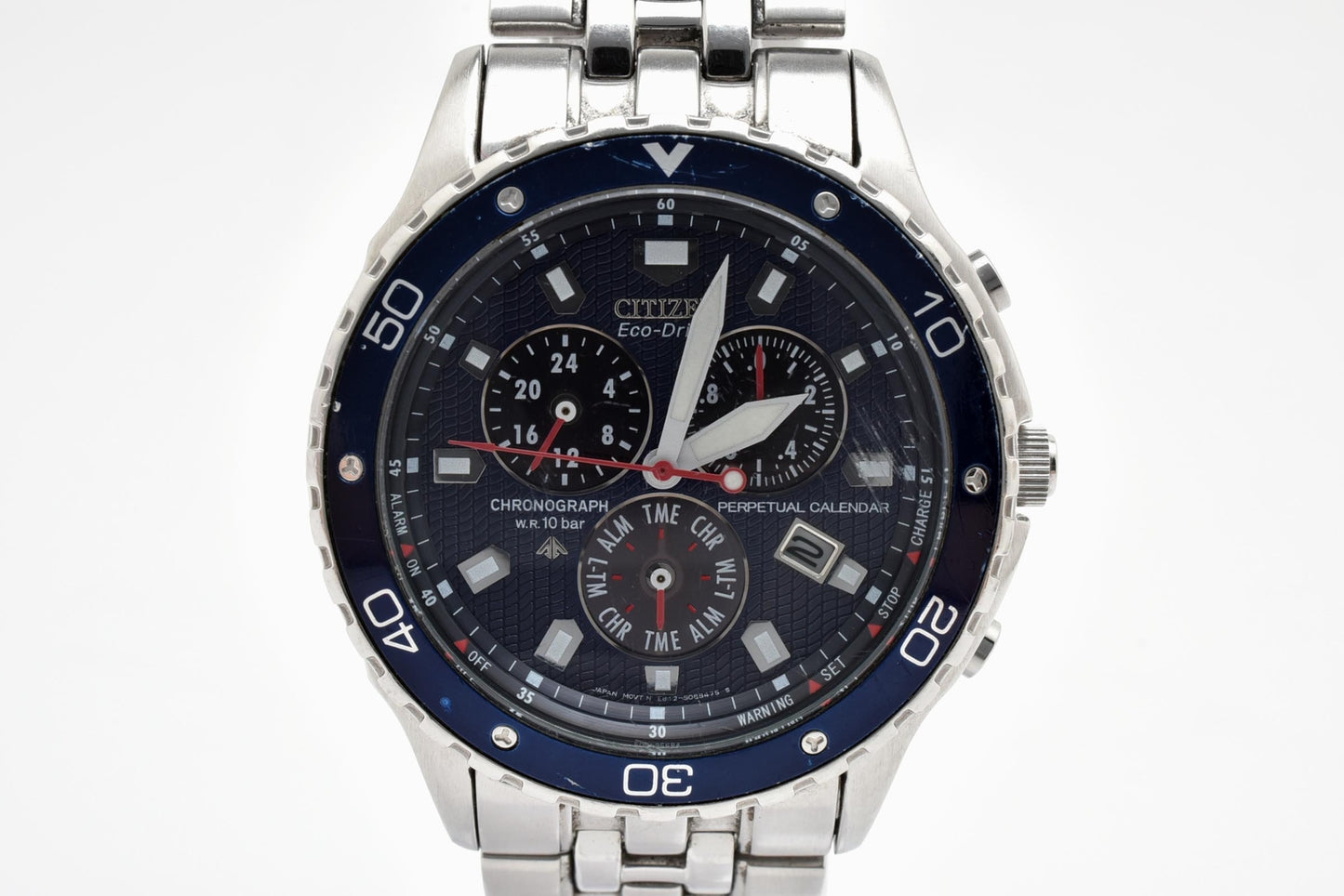 シチズン CITIZEN エコ・ドライブ クロノグラフ E812-S058325 ソーラー 腕時計 ネイビー文字盤 ステンレス メンズ