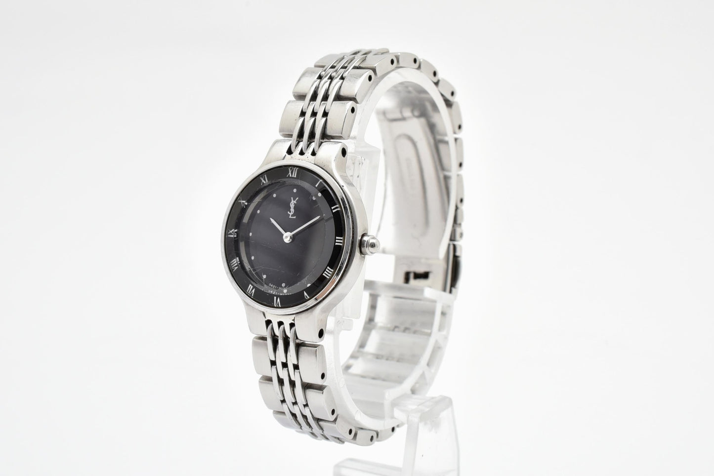 Yves Saint Laurent イヴ・サンローラン 5421-H10058Y クォーツ 腕時計 ブラック文字盤 YSLロゴ カサンドラ ステンレス レディース ドレスウォッチ