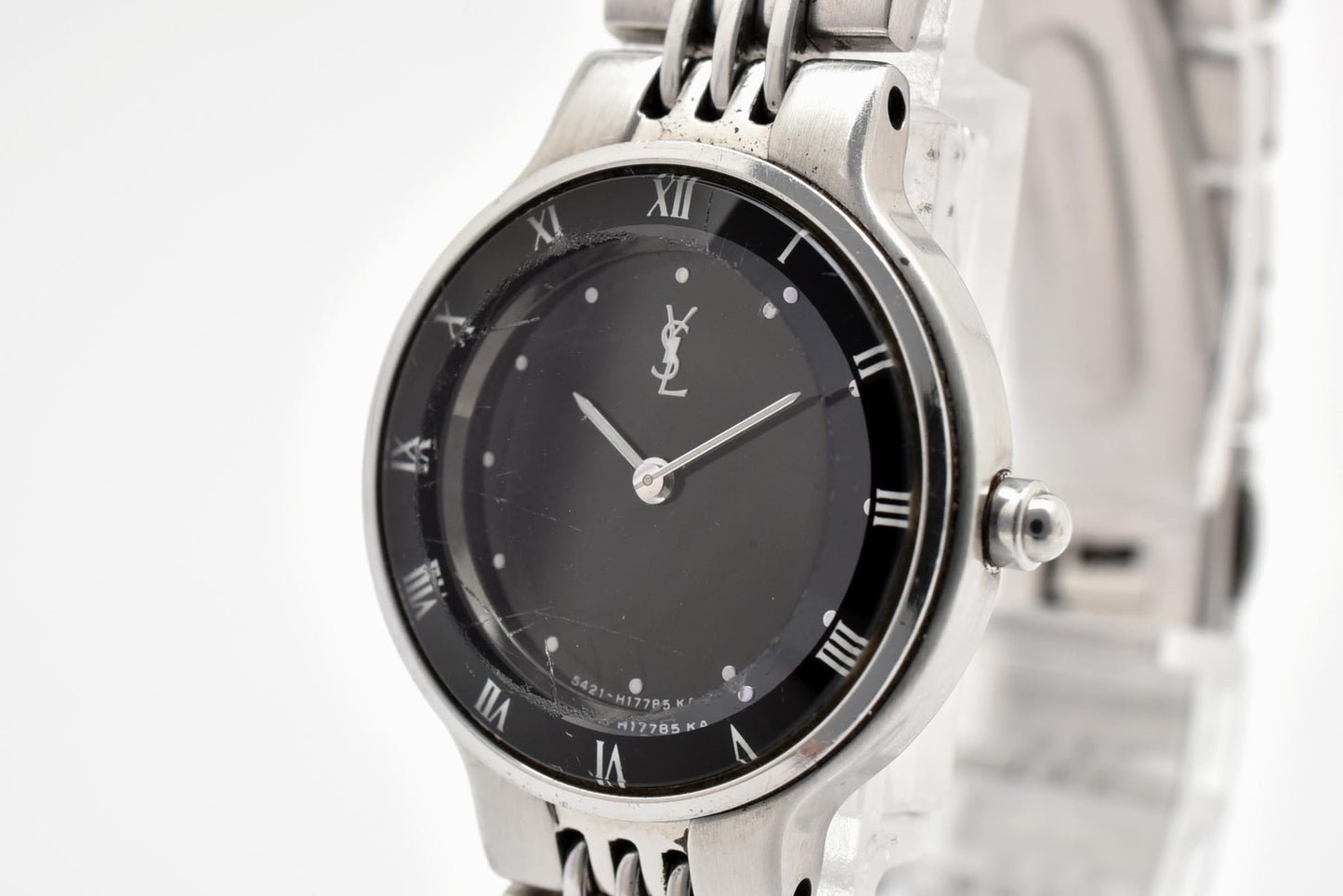 Yves Saint Laurent イヴ・サンローラン 5421-H10058Y クォーツ 腕時計 ブラック文字盤 YSLロゴ カサンドラ ステンレス レディース ドレスウォッチ