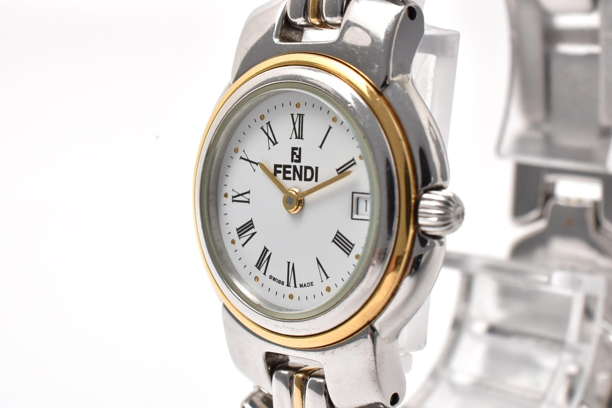 FENDI フェンディ 980L 002-876 レディース クォーツ 腕時計 ホワイト文字盤 ローマ数字 デイト ステンレス 25.6mm 1990年代 ヴィンテージ