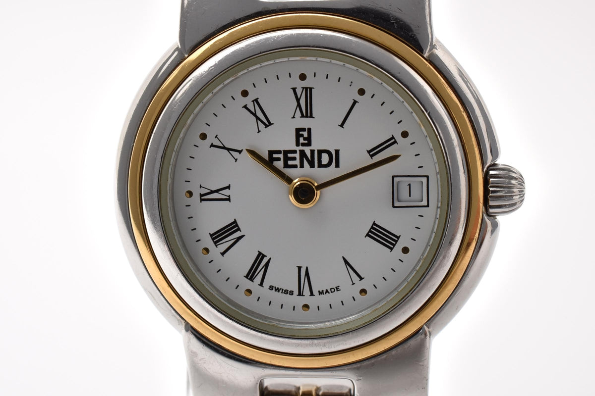 FENDI フェンディ 980L 002-876 レディース クォーツ 腕時計 ホワイト文字盤 ローマ数字 デイト ステンレス 25.6mm 1990年代 ヴィンテージ