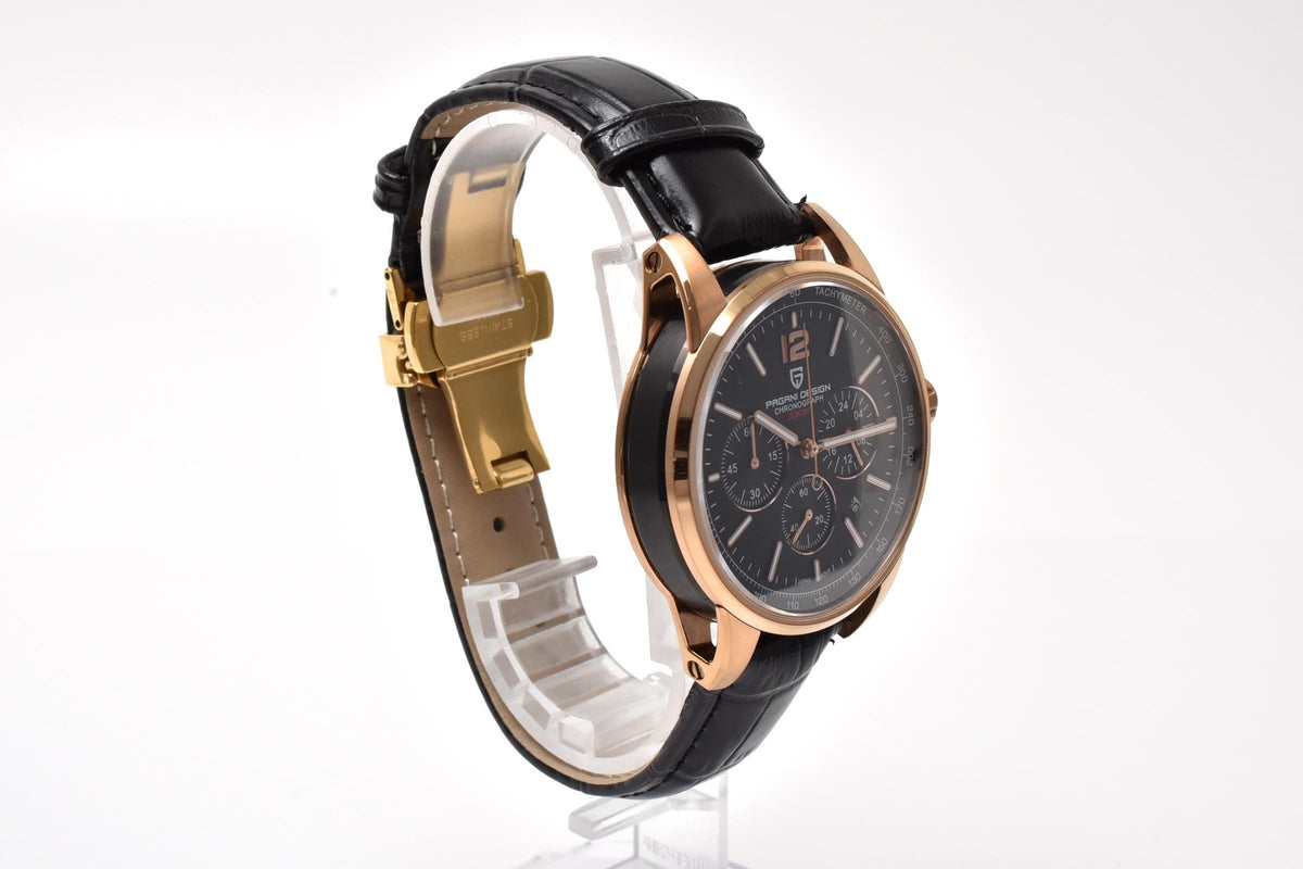 PAGANI DESIGN パガーニデザイン CHRONOGRAPH SPORT PD-YS008 メンズ クォーツ クロノグラフ 腕時計 ブラック文字盤 ローズゴールドカラー 41mm