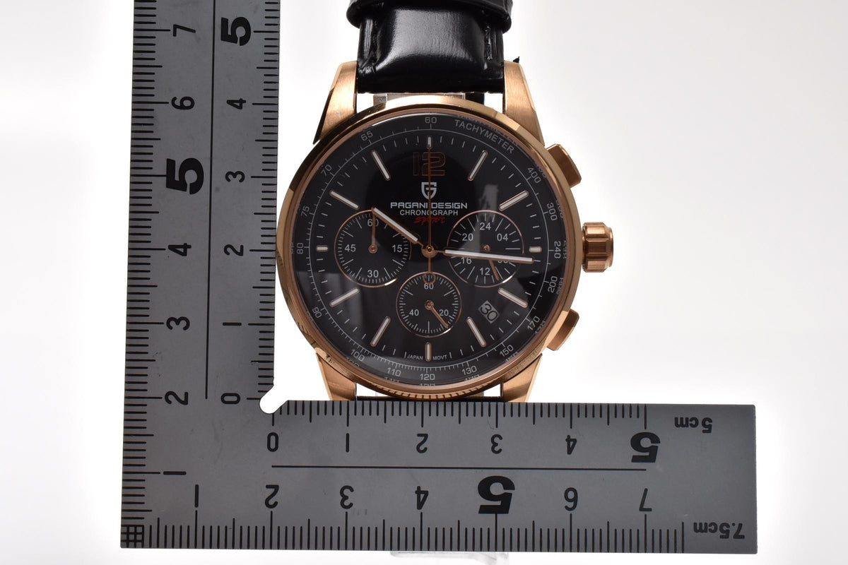 PAGANI DESIGN パガーニデザイン CHRONOGRAPH SPORT PD-YS008 メンズ クォーツ クロノグラフ 腕時計 ブラック文字盤 ローズゴールドカラー 41mm