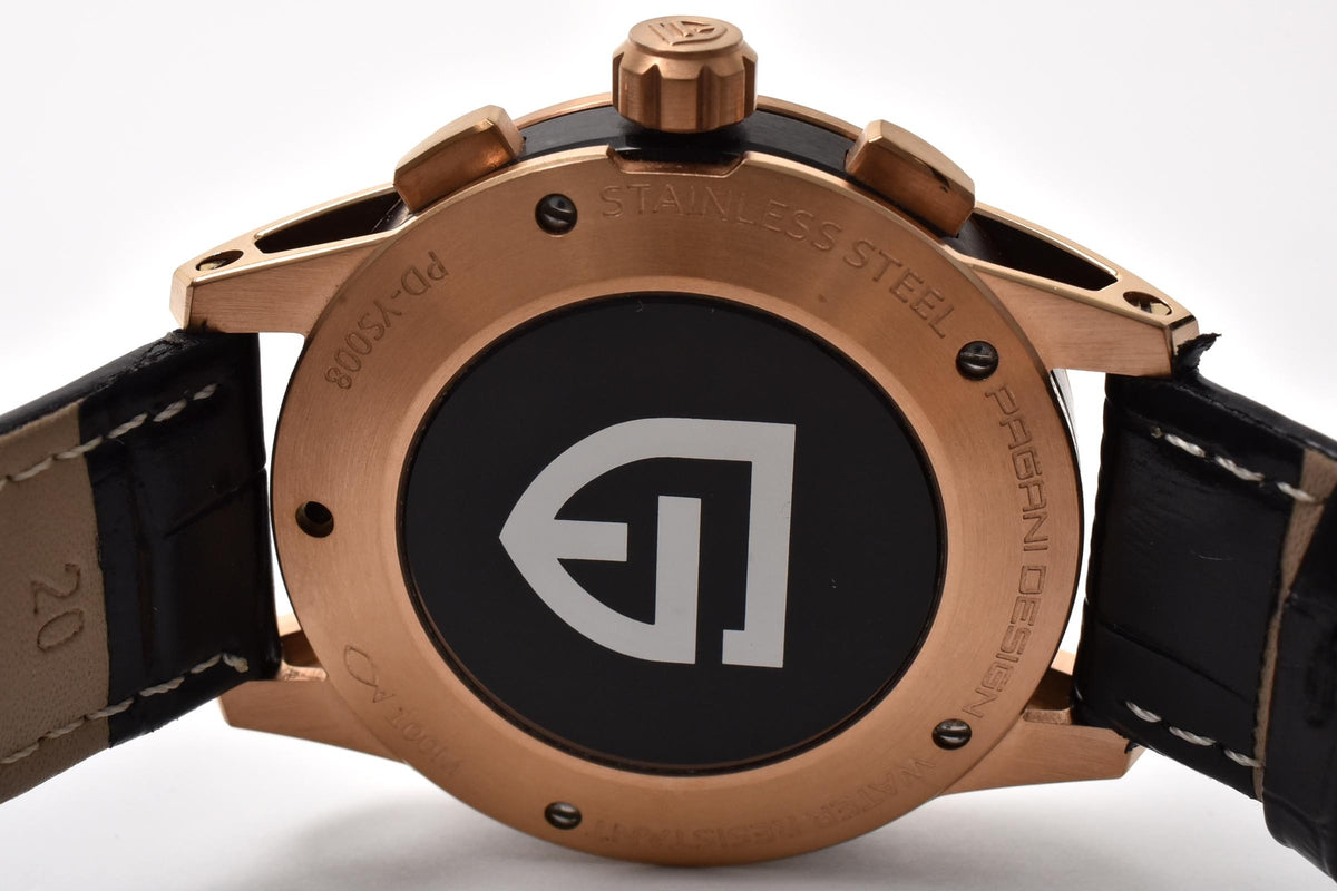 PAGANI DESIGN パガーニデザイン CHRONOGRAPH SPORT PD-YS008 メンズ クォーツ クロノグラフ 腕時計 ブラック文字盤 ローズゴールドカラー 41mm