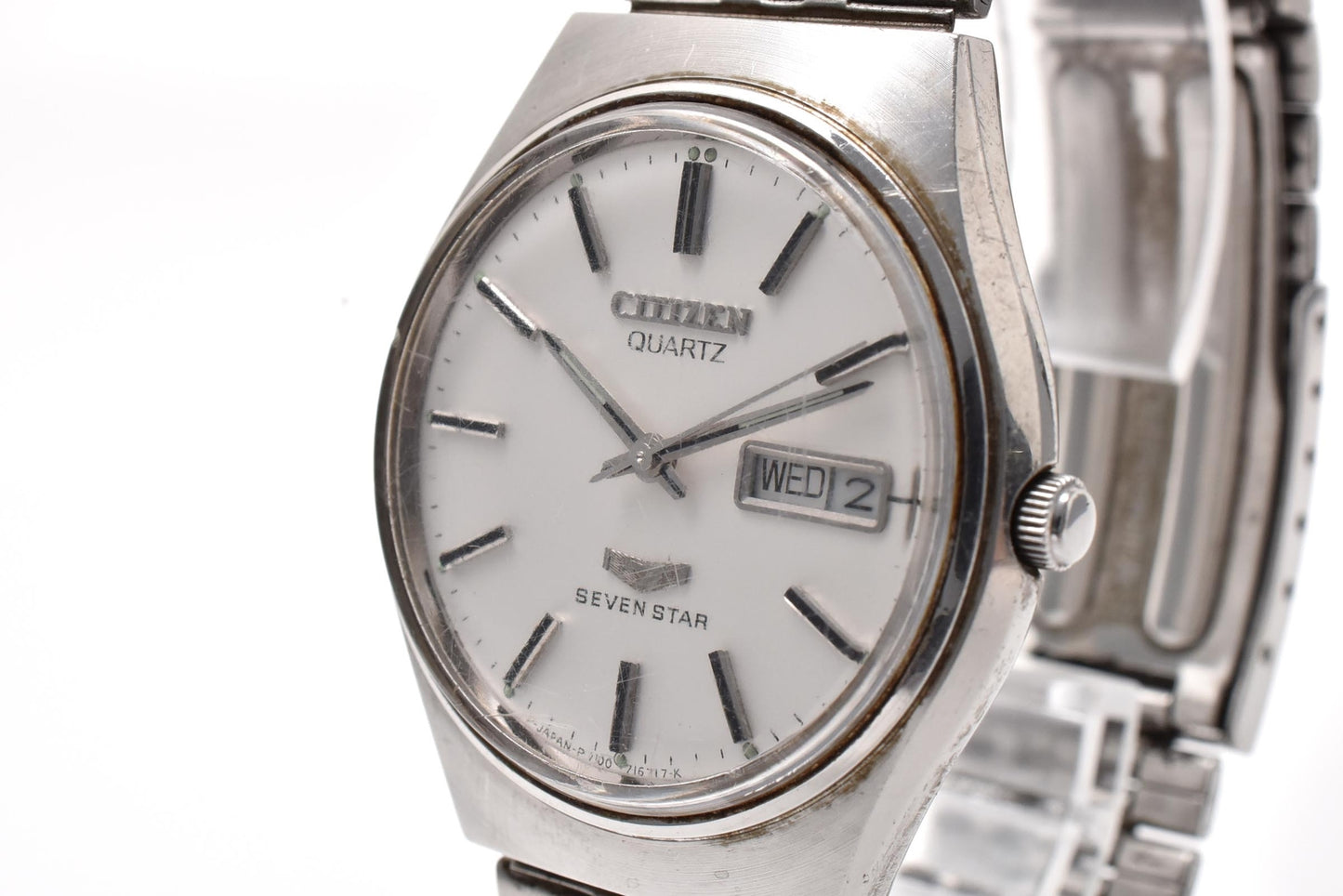 シチズン CITIZEN セブンスター 7100-716717 クォーツ デイデイト メンズ 腕時計 ホワイト文字盤 SS ヴィンテージ