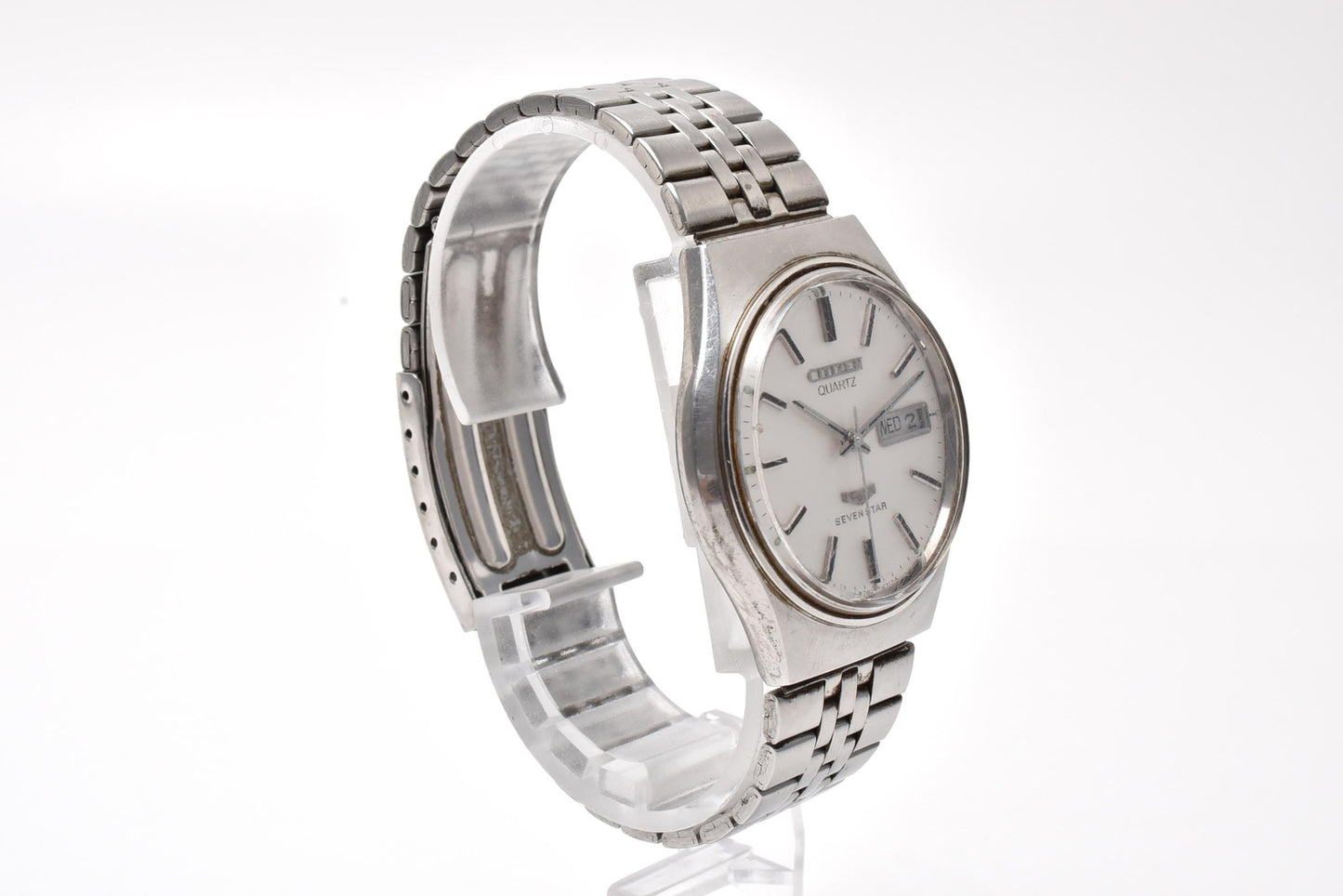 シチズン CITIZEN セブンスター 7100-716717 クォーツ デイデイト メンズ 腕時計 ホワイト文字盤 SS ヴィンテージ