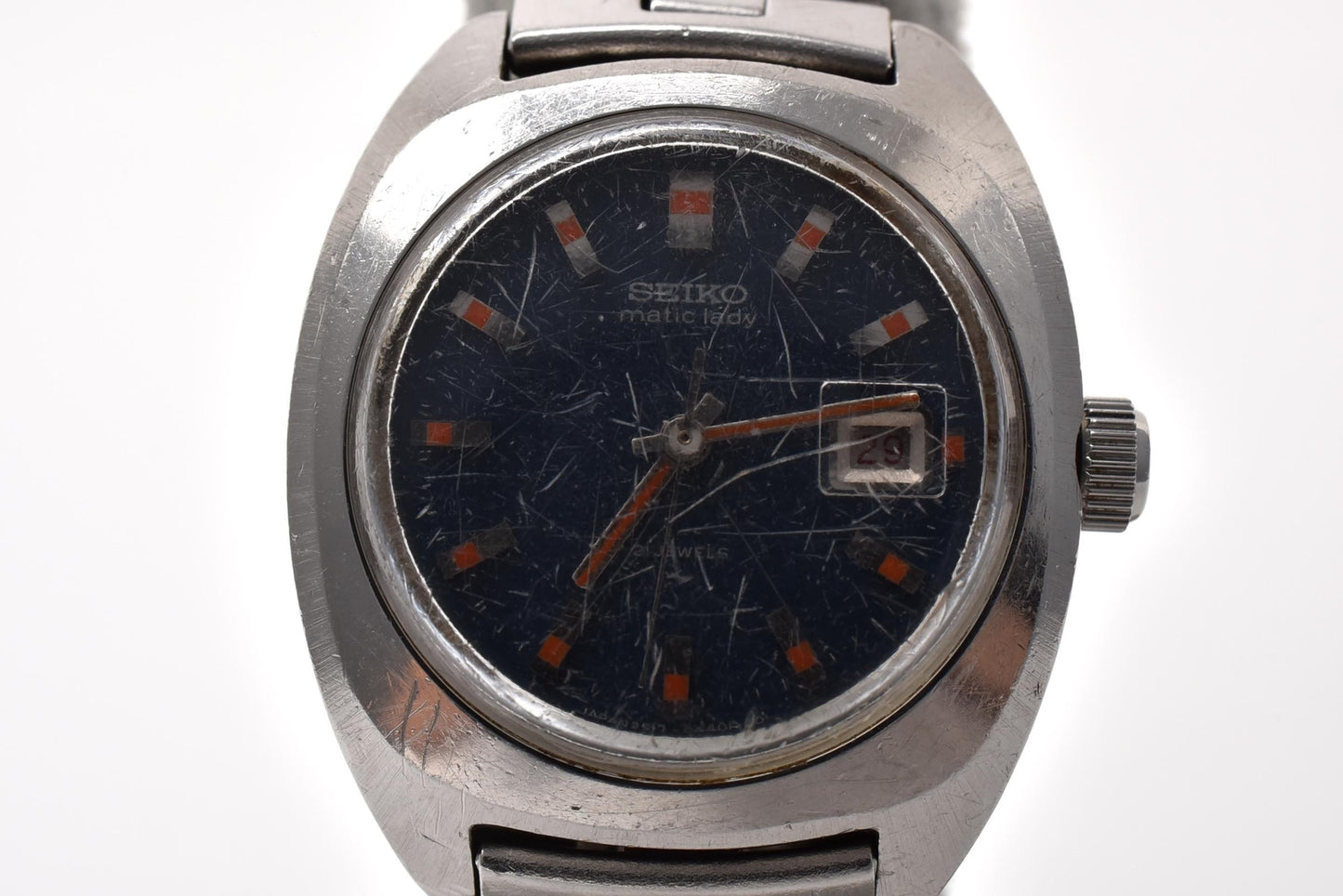 SEIKO セイコー マチックレディ 2517-0340 自動巻き レディース 腕時計 ネイビー文字盤 デイト SS ヴィンテージ