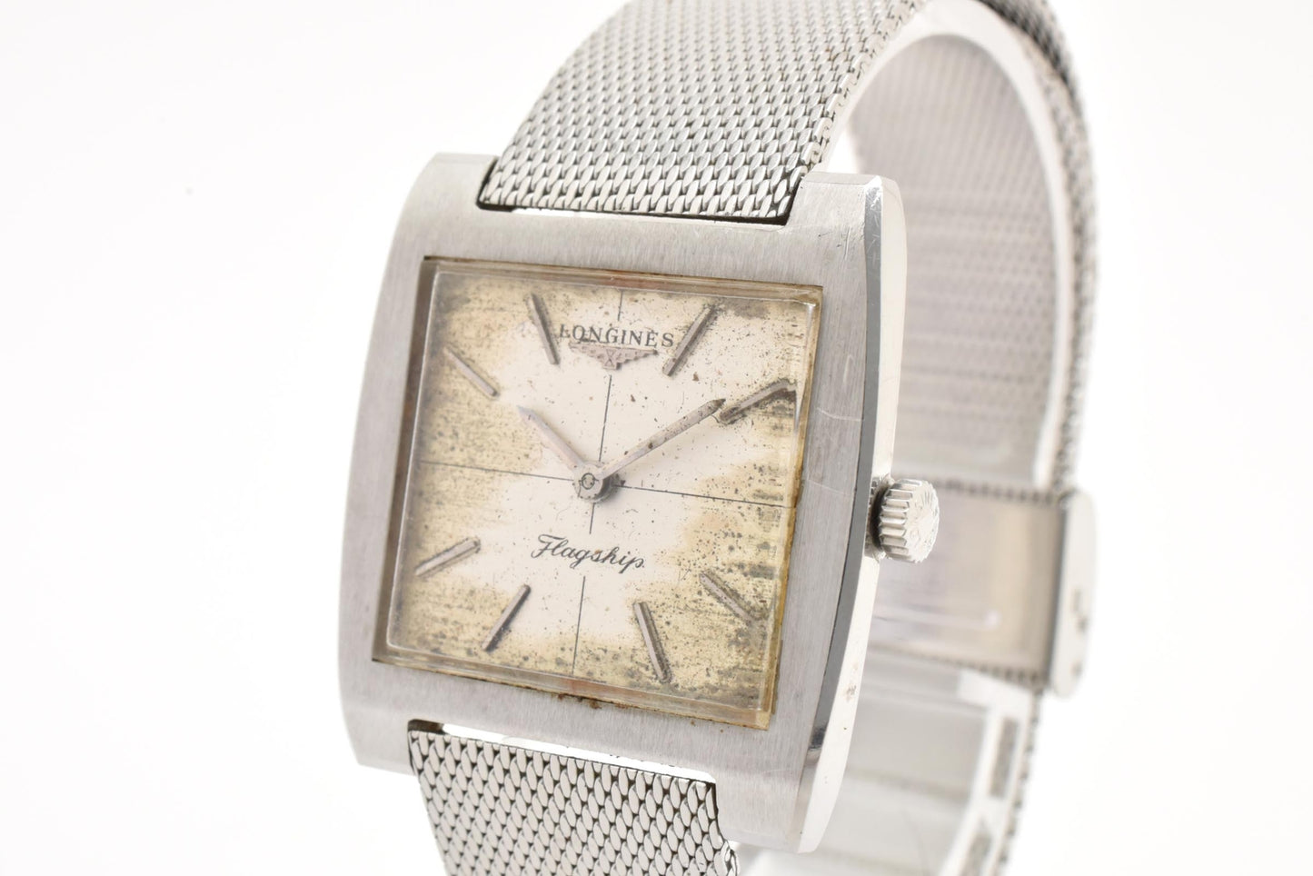 ロンジン Longines フラッグシップ 7686 手巻き メンズ 腕時計 SS メッシュブレス ホワイト文字盤 ヴィンテージ