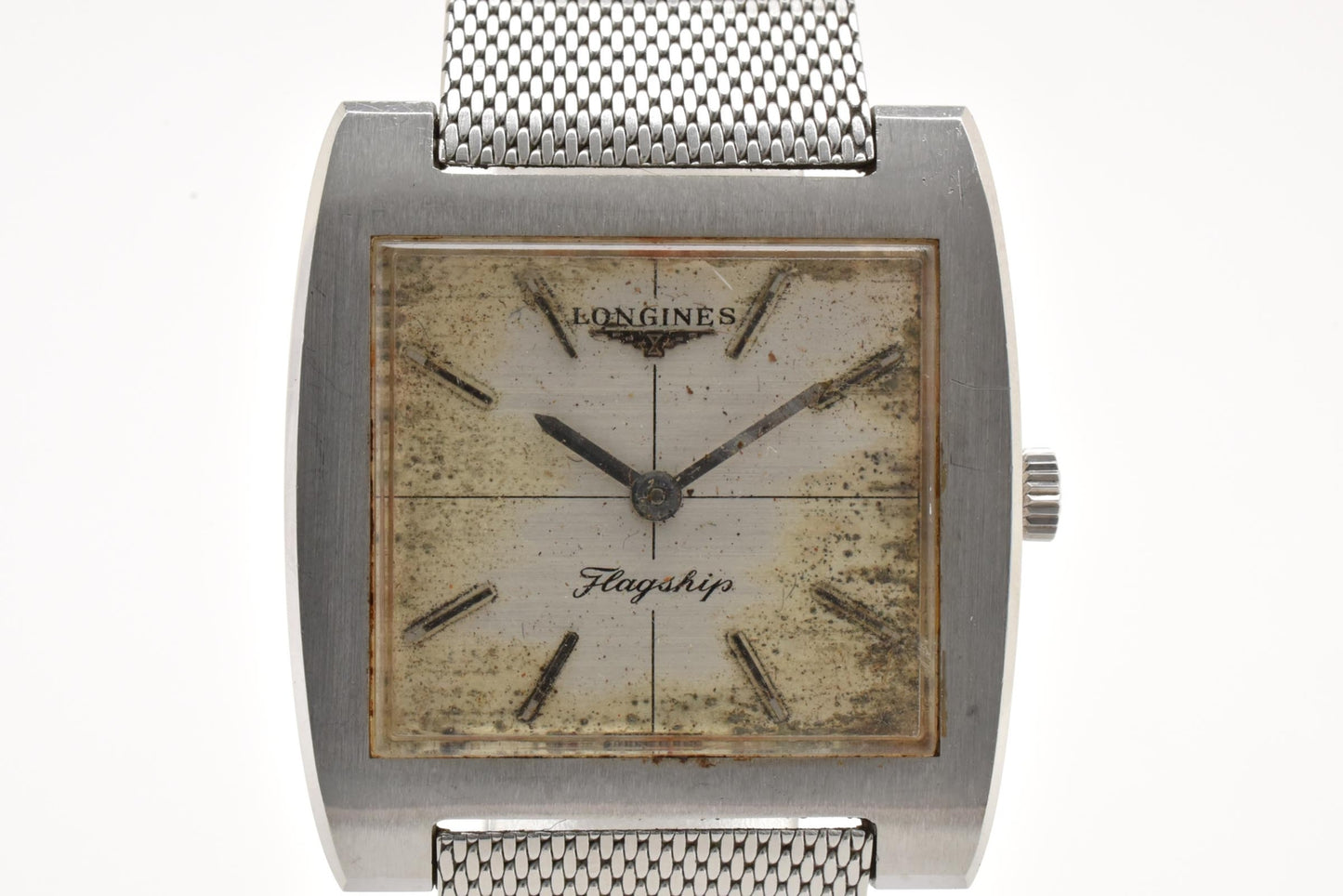 ロンジン Longines フラッグシップ 7686 手巻き メンズ 腕時計 SS メッシュブレス ホワイト文字盤 ヴィンテージ