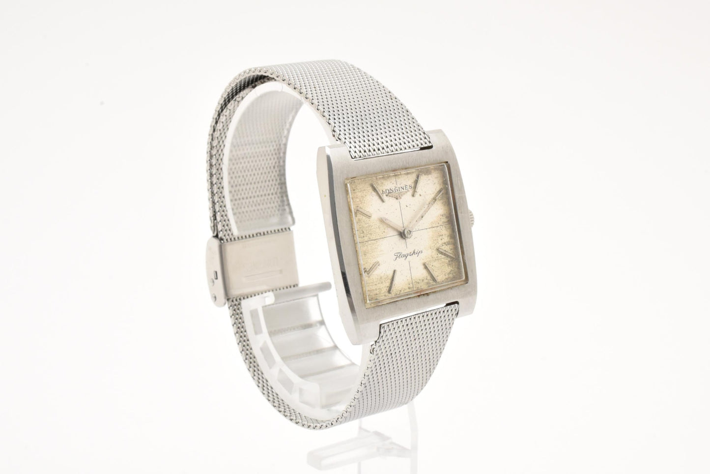 ロンジン Longines フラッグシップ 7686 手巻き メンズ 腕時計 SS メッシュブレス ホワイト文字盤 ヴィンテージ