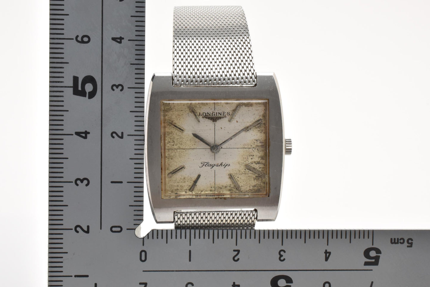 ロンジン Longines フラッグシップ 7686 手巻き メンズ 腕時計 SS メッシュブレス ホワイト文字盤 ヴィンテージ