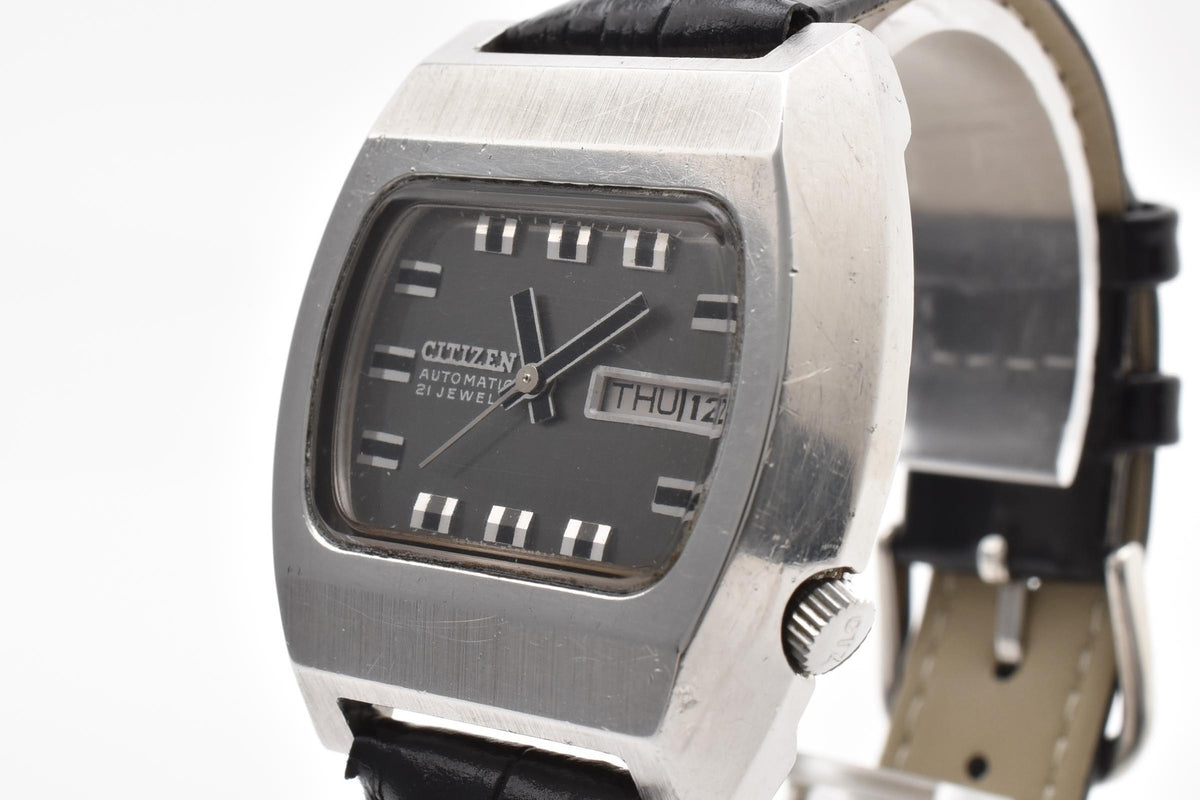 CITIZEN シチズン TVスクリーン 61-6516 メンズ 自動巻き 腕時計 21石 グレー文字盤 デイデイト ステンレス 35.6mm 1970年代 ヴィンテージ