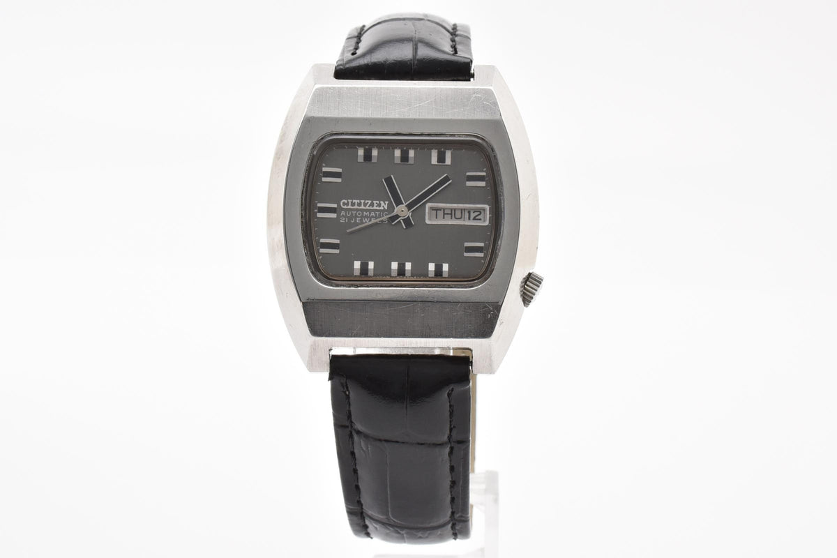 CITIZEN シチズン TVスクリーン 61-6516 メンズ 自動巻き 腕時計 21石 グレー文字盤 デイデイト ステンレス 35.6mm 1970年代 ヴィンテージ