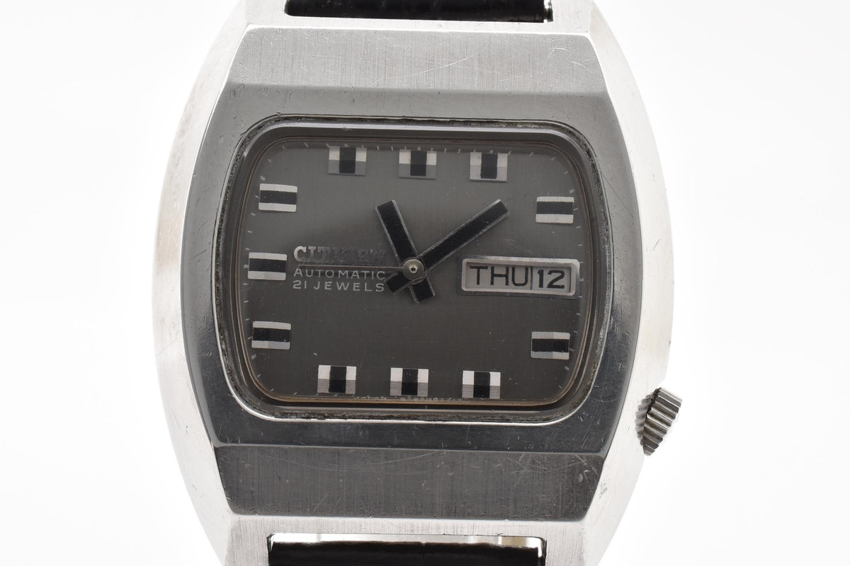 CITIZEN シチズン TVスクリーン 61-6516 メンズ 自動巻き 腕時計 21石 グレー文字盤 デイデイト ステンレス 35.6mm 1970年代 ヴィンテージ