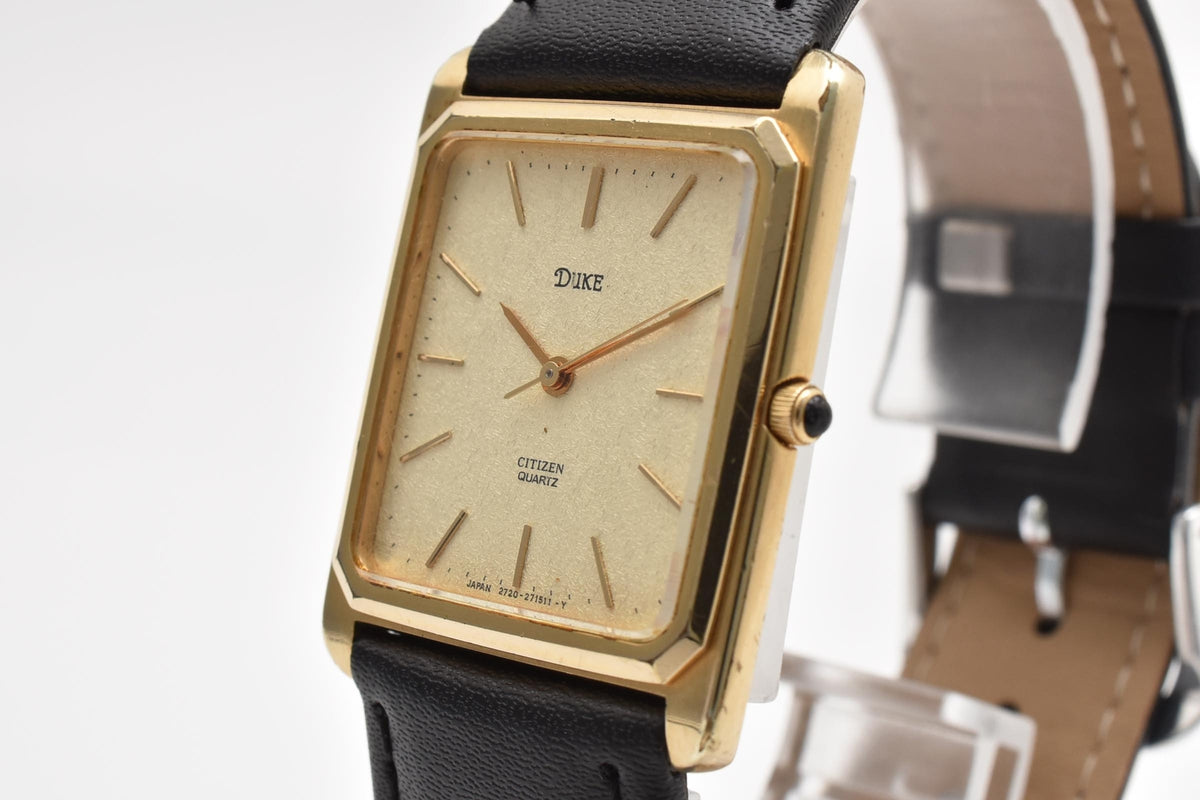 CITIZEN シチズン DUKE デューク 2730-271297 ユニセックス クォーツ 腕時計 ベージュ文字盤 ゴールドプレート レクタンギュラー 26.4mm 1980年代 ヴィンテージ
