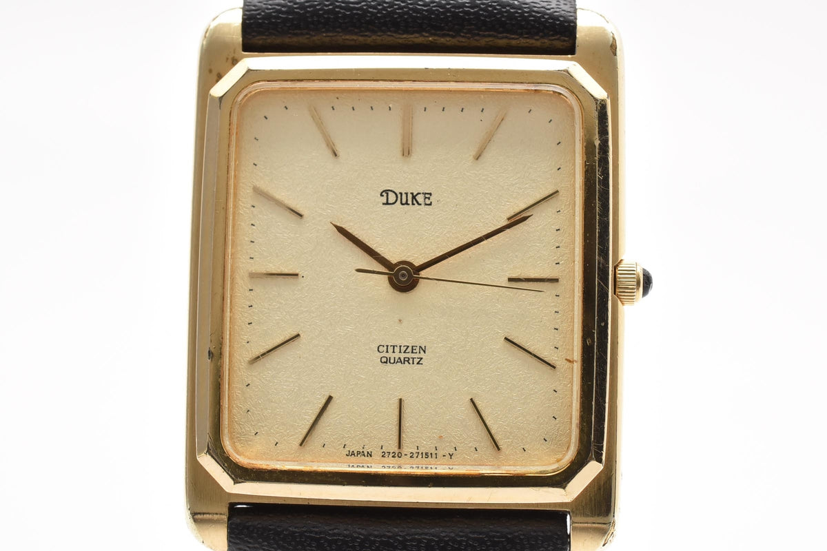 CITIZEN シチズン DUKE デューク 2730-271297 ユニセックス クォーツ 腕時計 ベージュ文字盤 ゴールドプレート レクタンギュラー 26.4mm 1980年代 ヴィンテージ